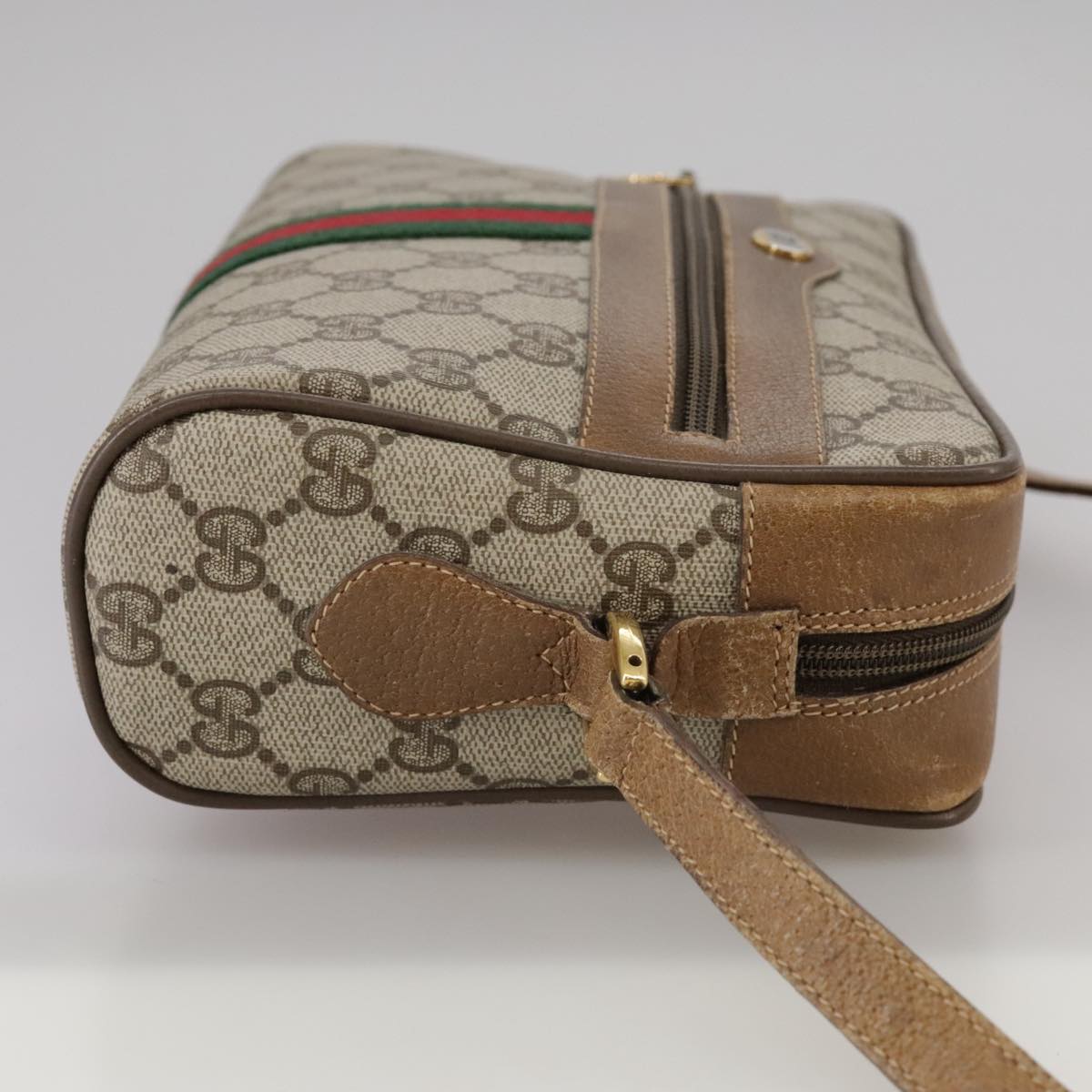 GUCCI Web Sherry Line GG Supreme Shoulder Bag PVC Beige 98 02 004 Auth yk16312