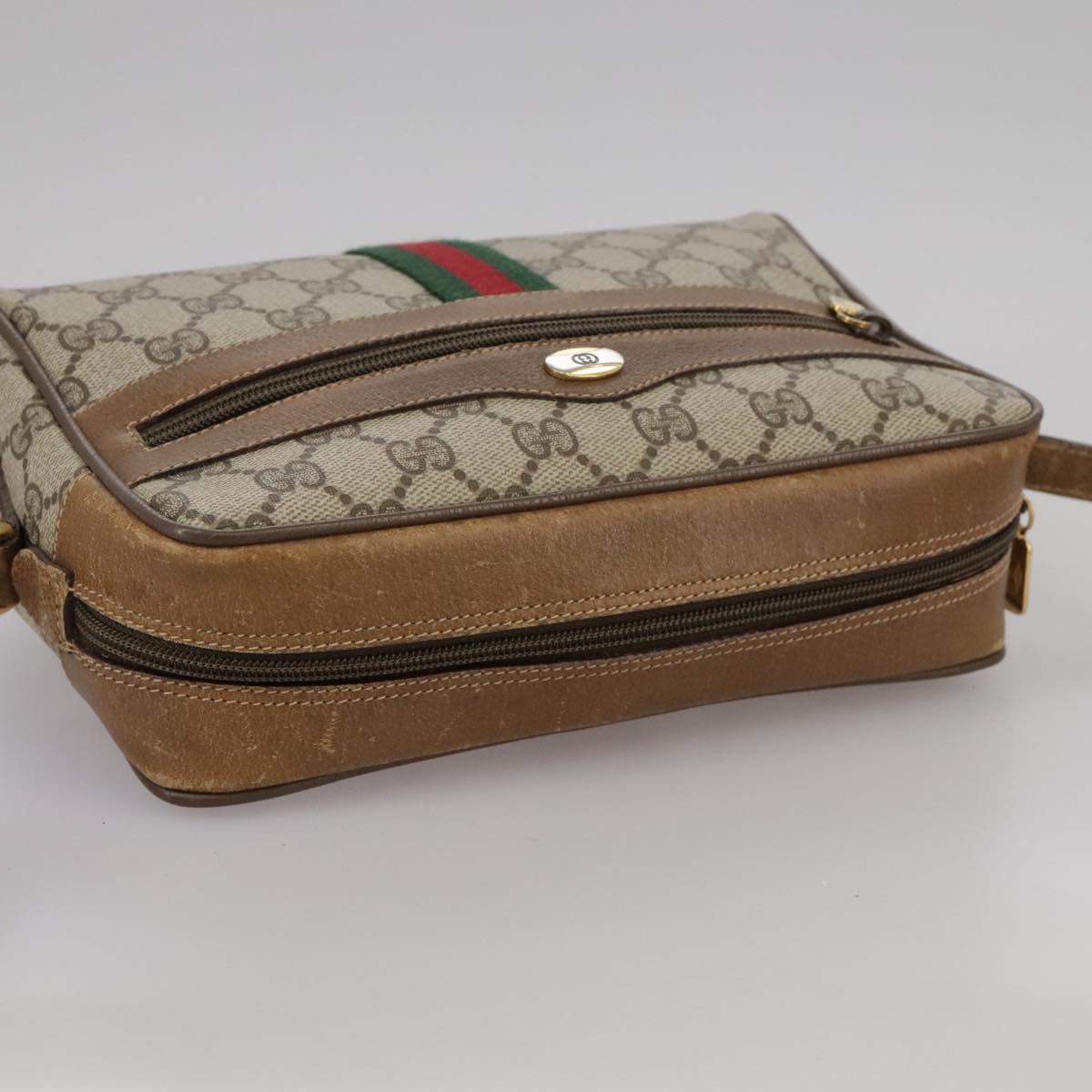 GUCCI Web Sherry Line GG Supreme Shoulder Bag PVC Beige 98 02 004 Auth yk16312