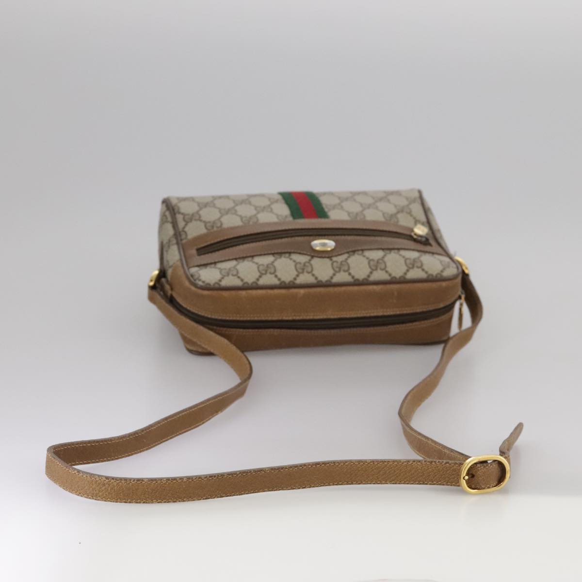 GUCCI Web Sherry Line GG Supreme Shoulder Bag PVC Beige 98 02 004 Auth yk16312