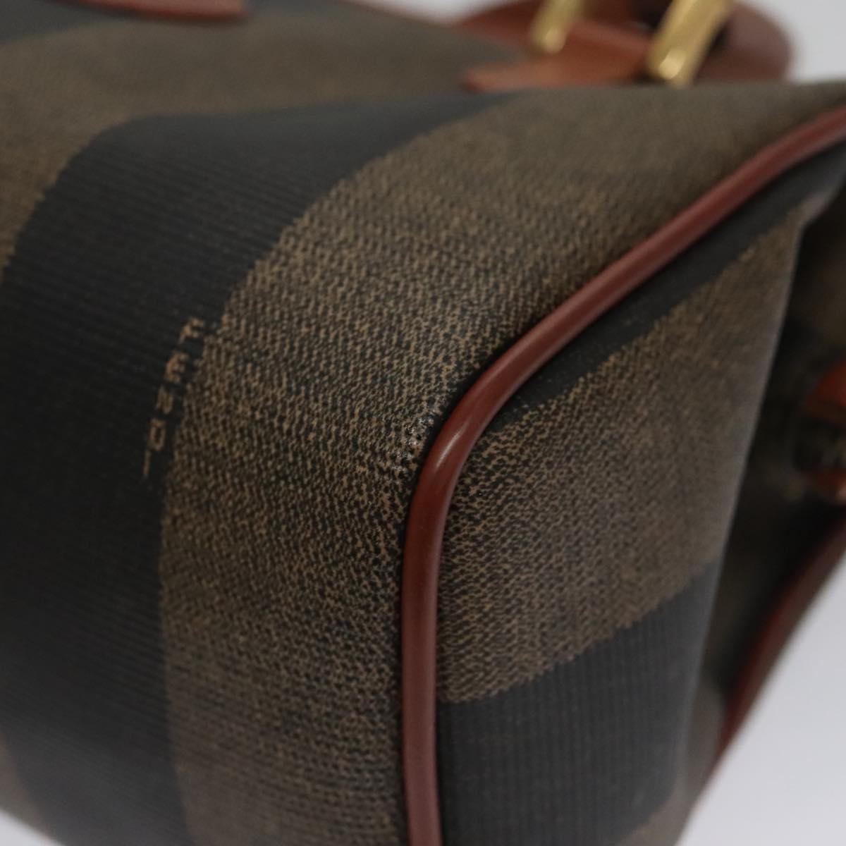 FENDI Pecan Canvas Mini Hand Bag Brown Black Auth yk16320