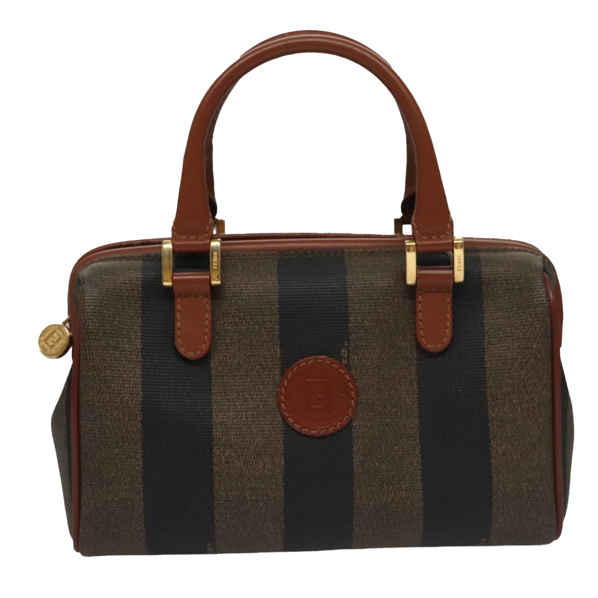 FENDI Pecan Canvas Mini Hand Bag Brown Black Auth yk16320