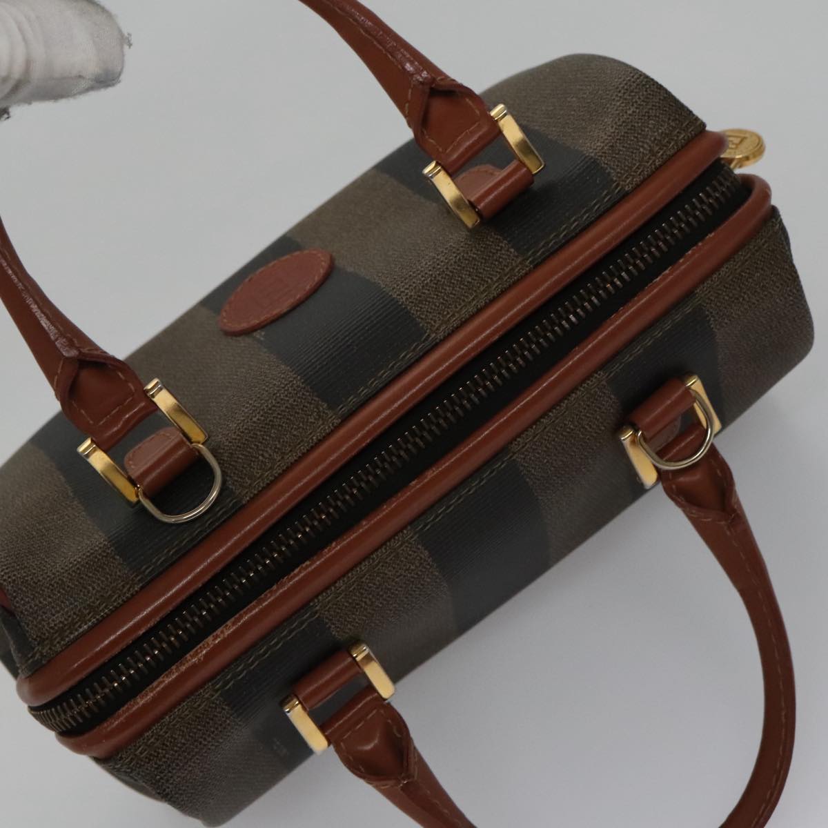 FENDI Pecan Canvas Mini Hand Bag Brown Black Auth yk16320