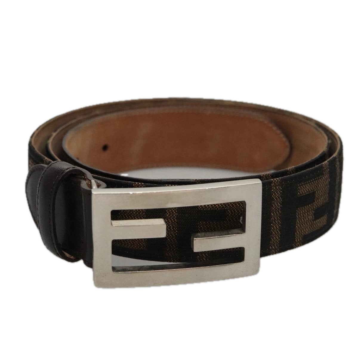 FENDI Zucca Canvas Belt 32.3""-36.2"" Brown Auth yk16363
