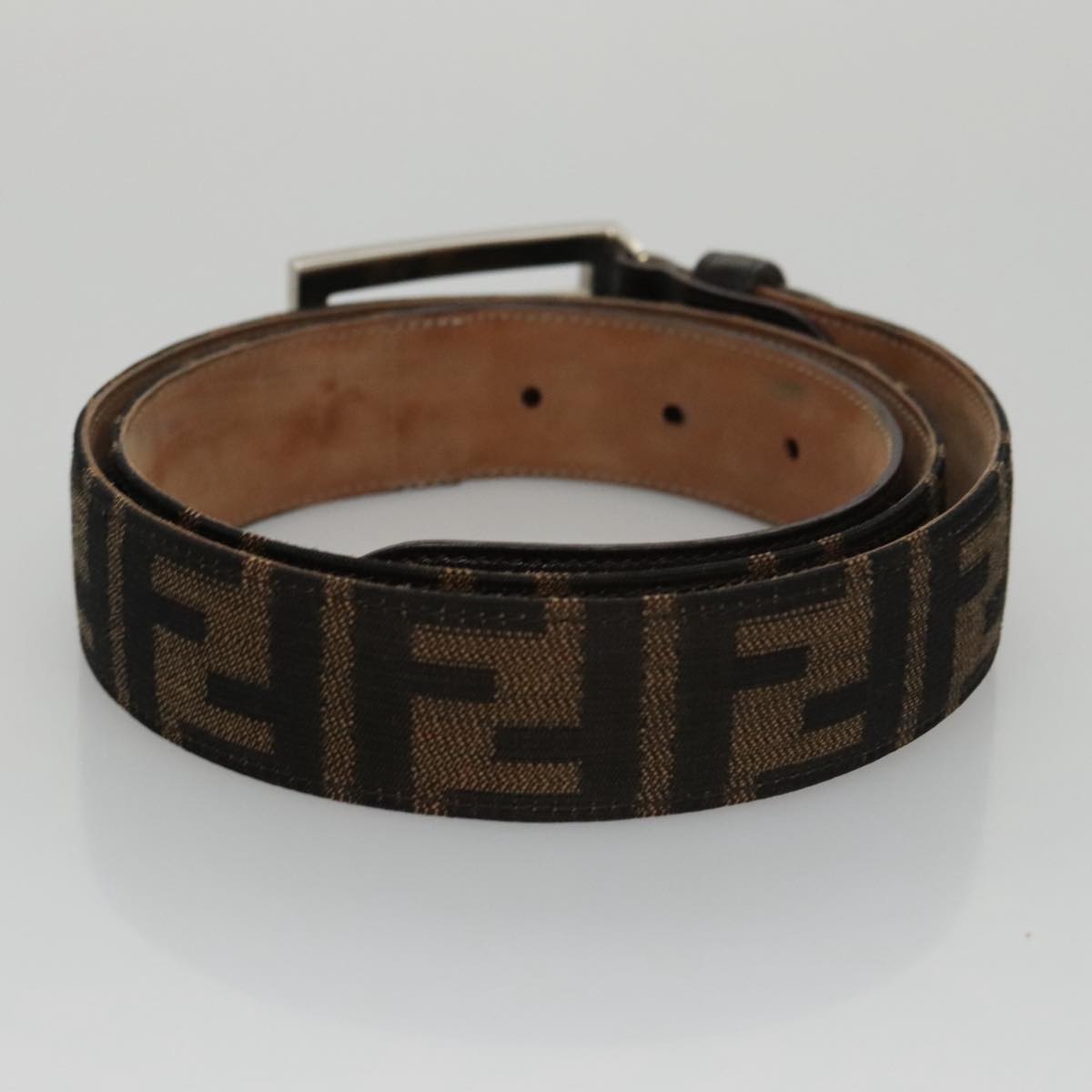 FENDI Zucca Canvas Belt 32.3""-36.2"" Brown Auth yk16363