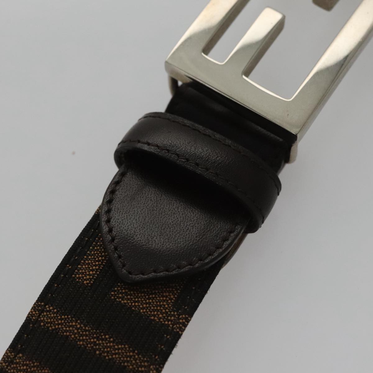 FENDI Zucca Canvas Belt 32.3""-36.2"" Brown Auth yk16363