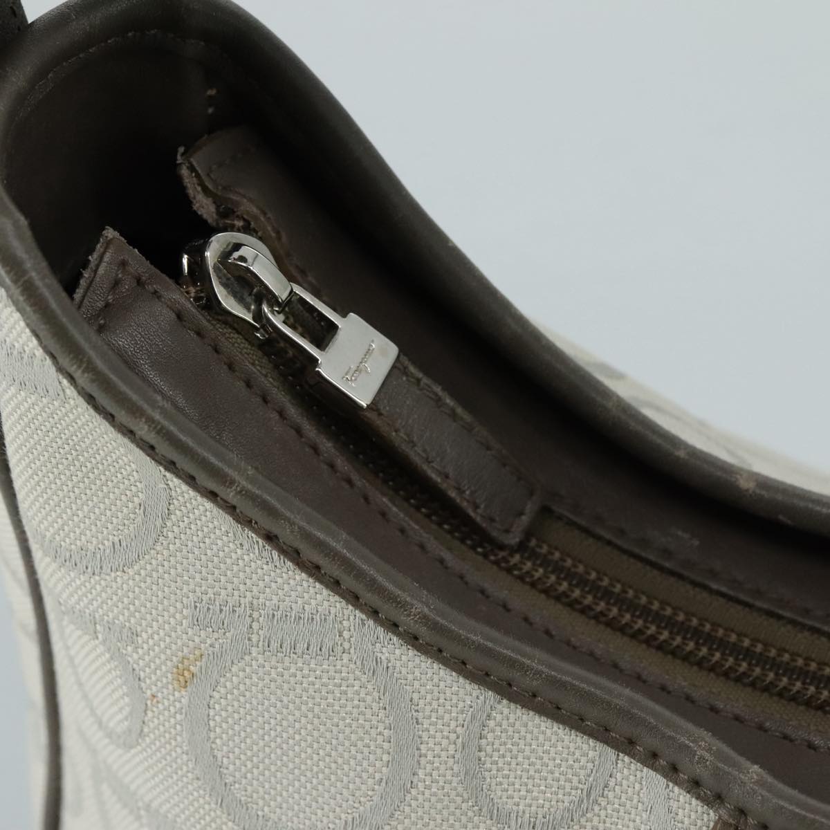 Salvatore Ferragamo Gancini Shoulder Bag Canvas Gray Auth yk16379