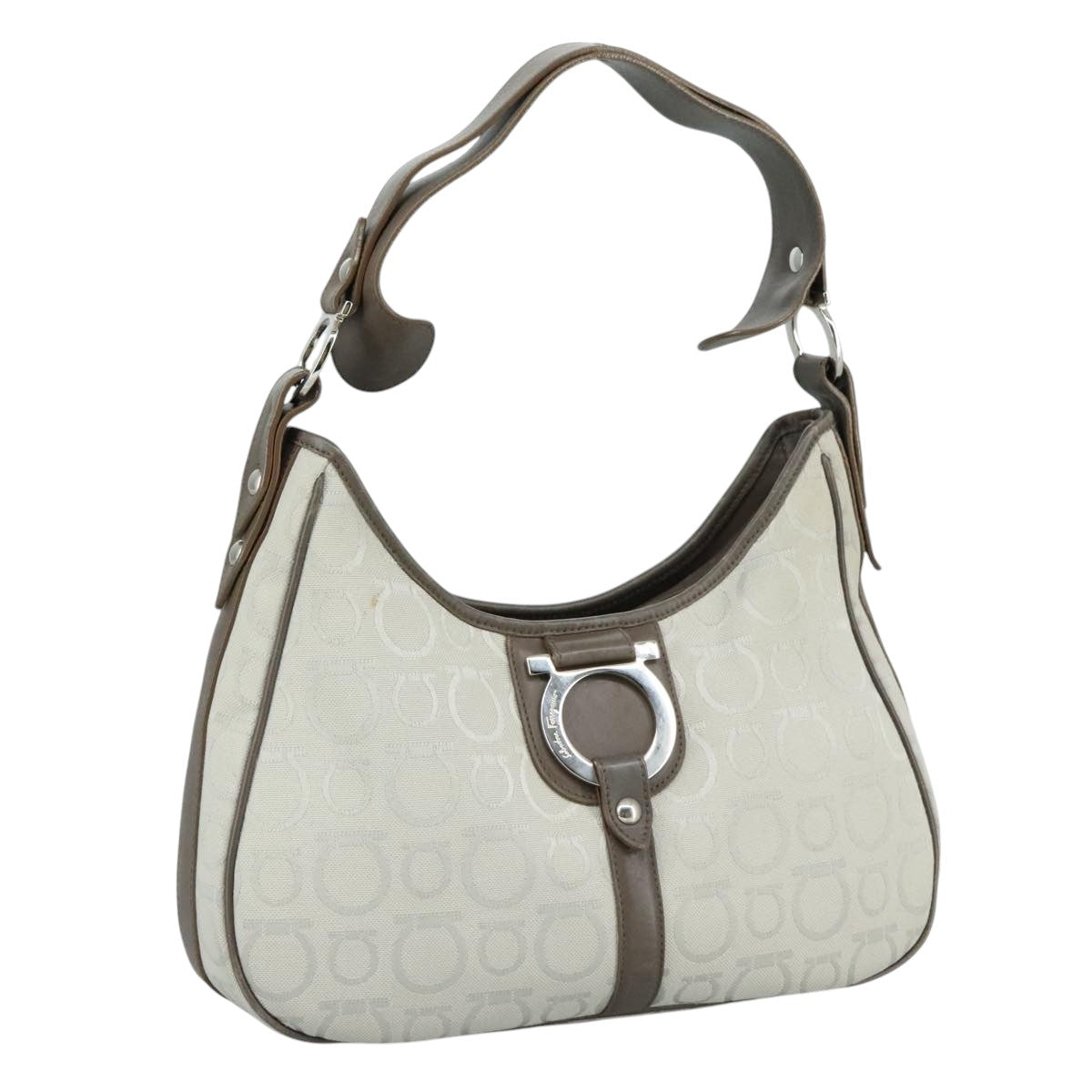 Salvatore Ferragamo Gancini Shoulder Bag Canvas Gray Auth yk16379