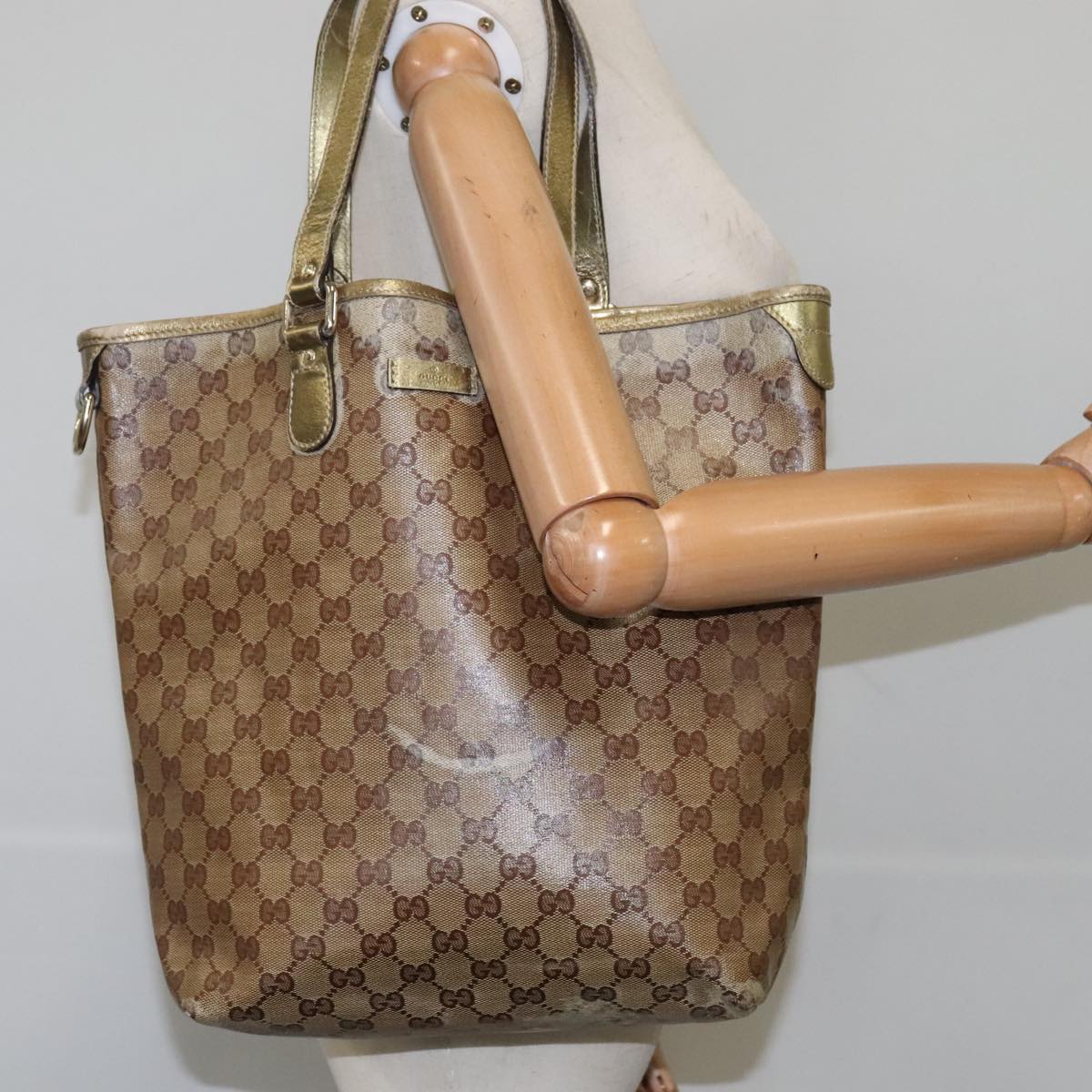 GUCCI GG Crystal Tote Bag Coated Canvas Beige Gold Auth yk16444