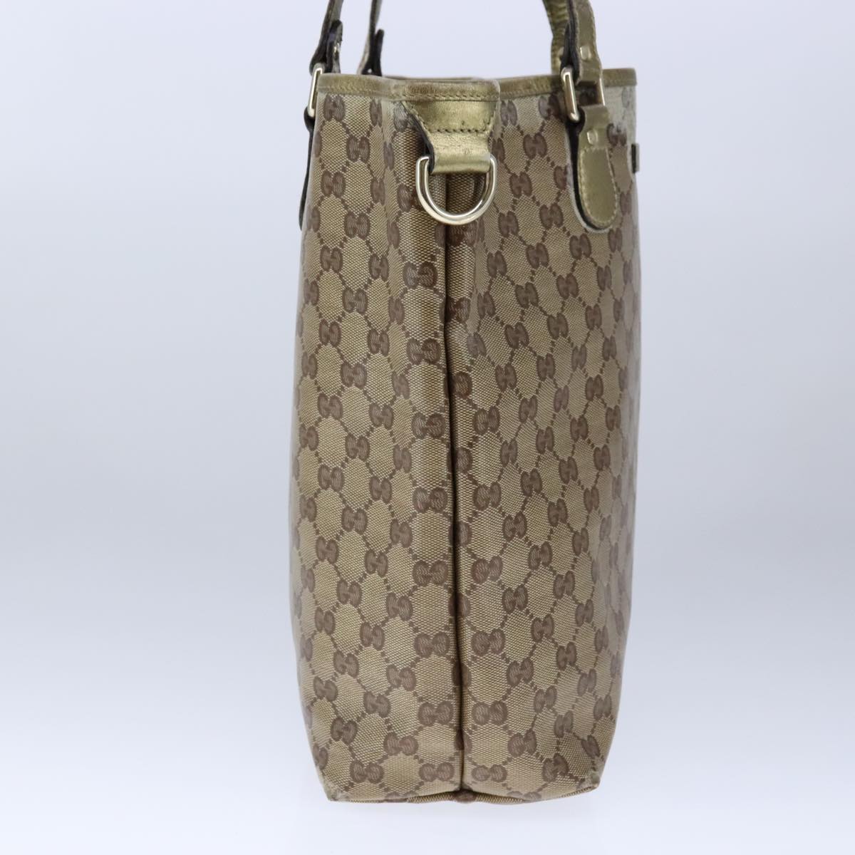 GUCCI GG Crystal Tote Bag Coated Canvas Beige Gold Auth yk16444