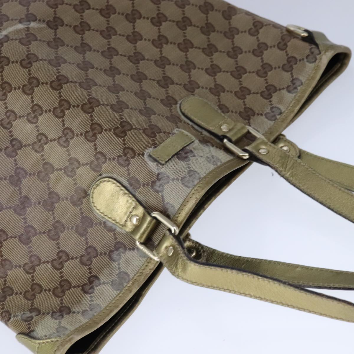 GUCCI GG Crystal Tote Bag Coated Canvas Beige Gold Auth yk16444