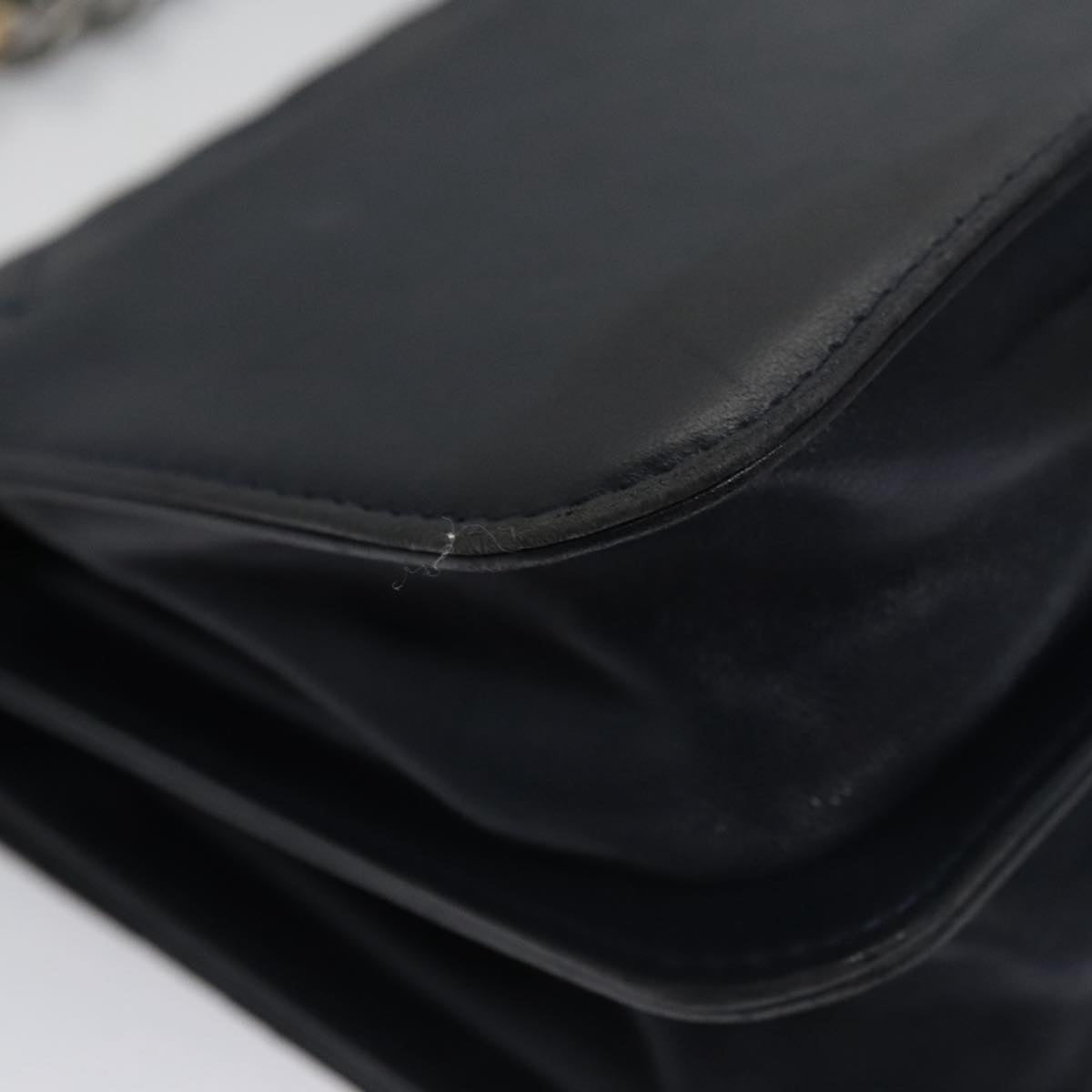 CHANEL Matelasse Turn Lock Chain Hand Bag Leather 2way Navy Gold CC Auth yk16451