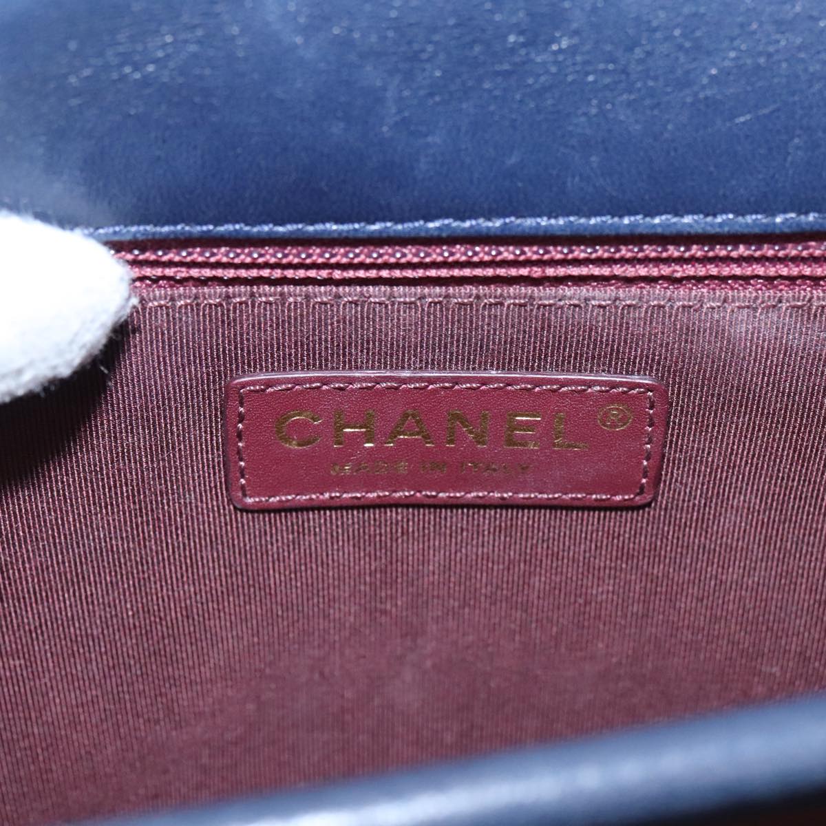 CHANEL Matelasse Turn Lock Chain Hand Bag Leather 2way Navy Gold CC Auth yk16451