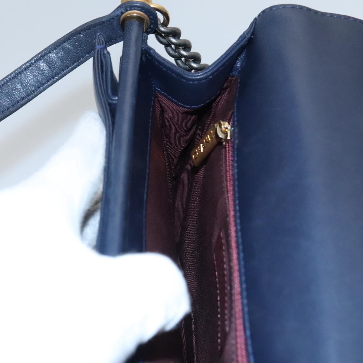 CHANEL Matelasse Turn Lock Chain Hand Bag Leather 2way Navy Gold CC Auth yk16451