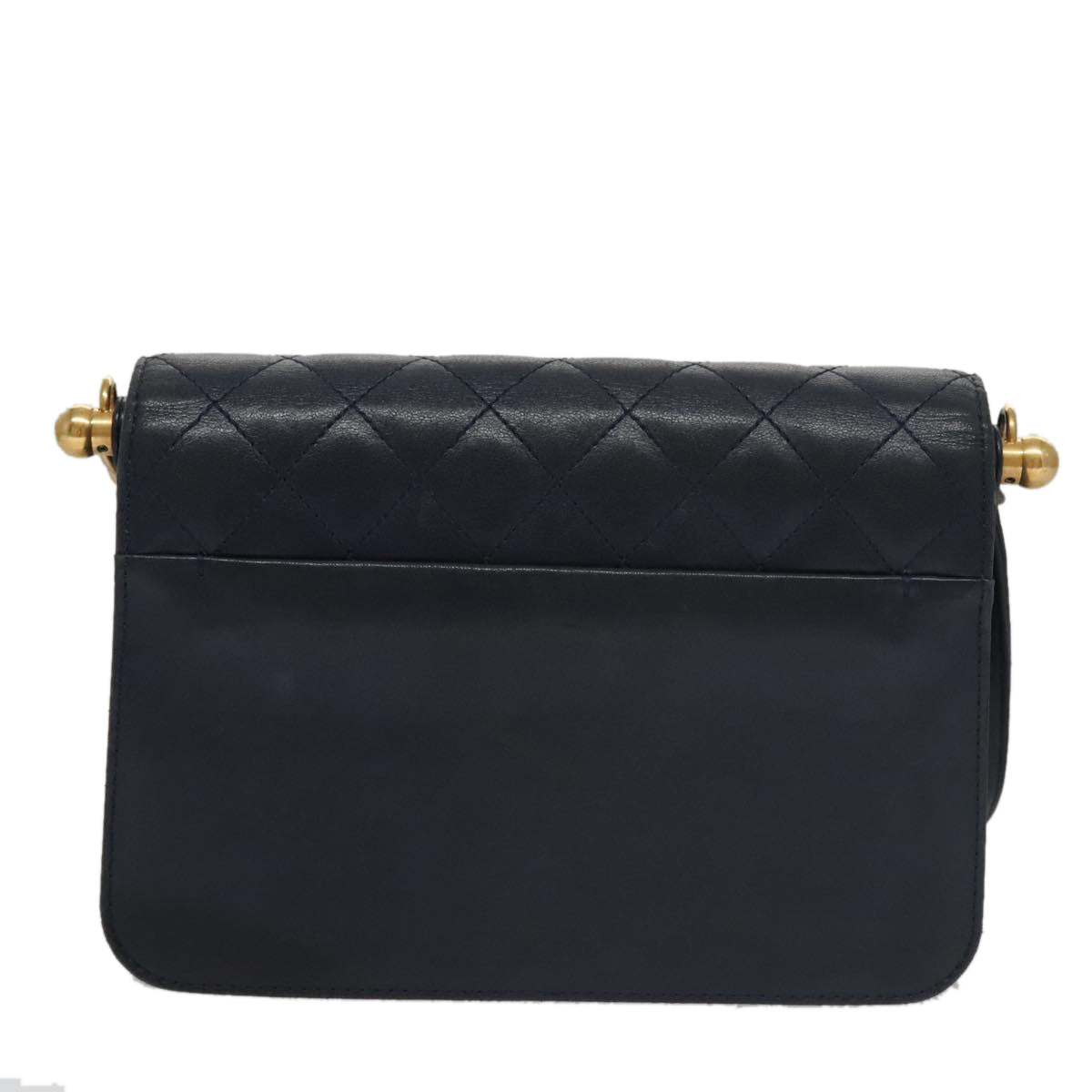 CHANEL Matelasse Turn Lock Chain Hand Bag Leather 2way Navy Gold CC Auth yk16451