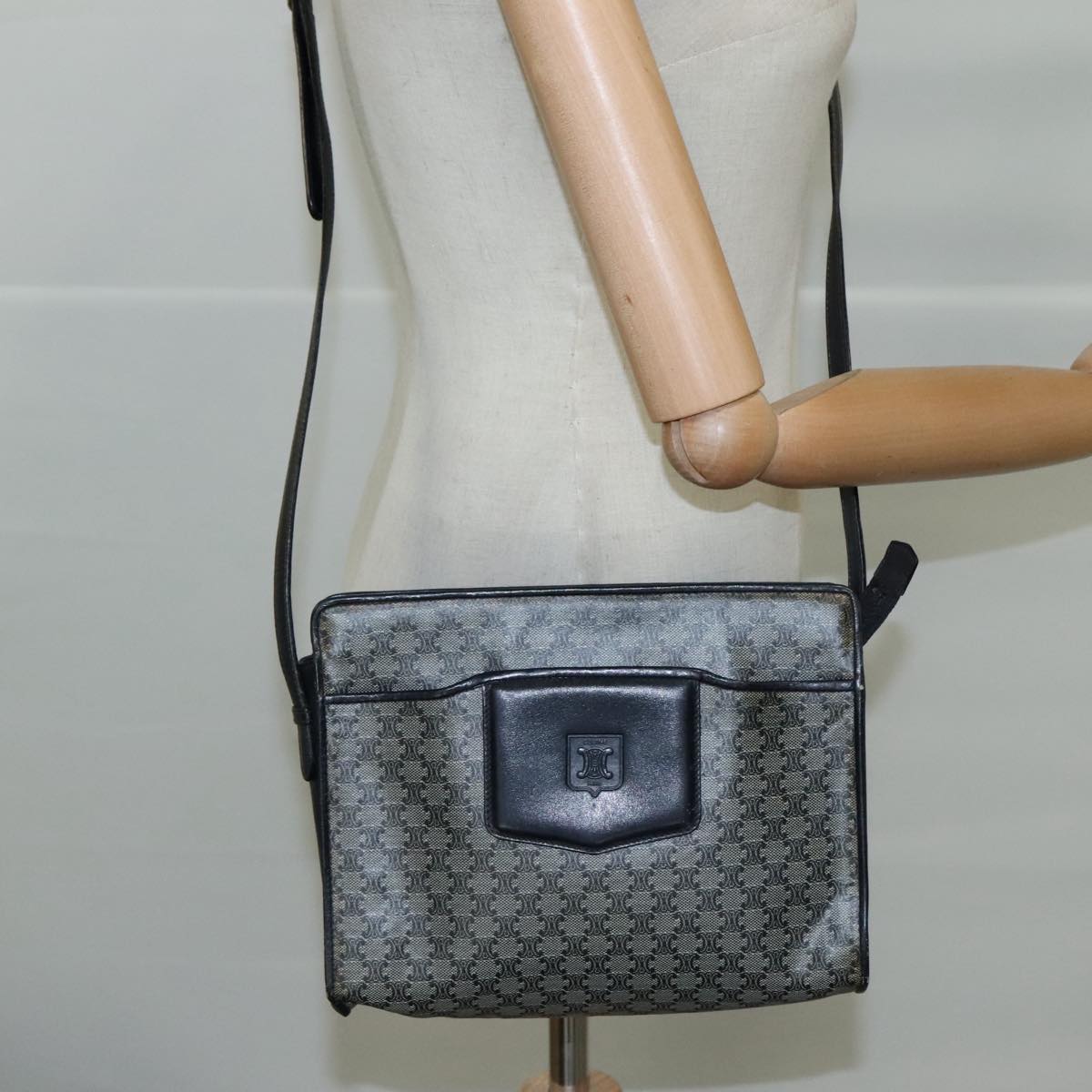 CELINE Macadam Canvas Shoulder Bag Coated Canvas Navy Auth yk16460