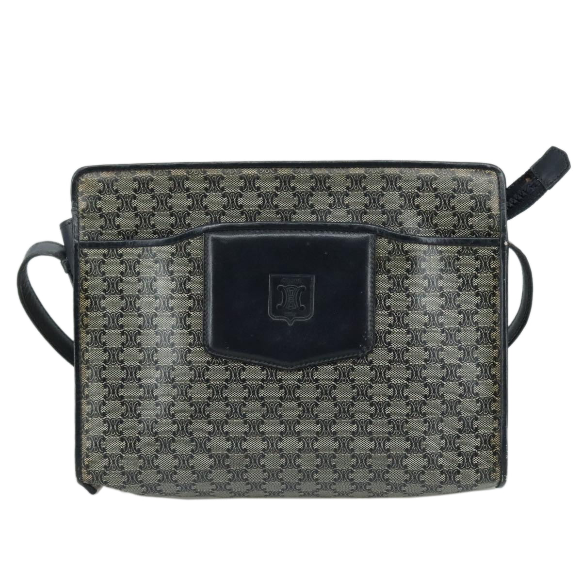 CELINE Macadam Canvas Shoulder Bag Coated Canvas Navy Auth yk16460