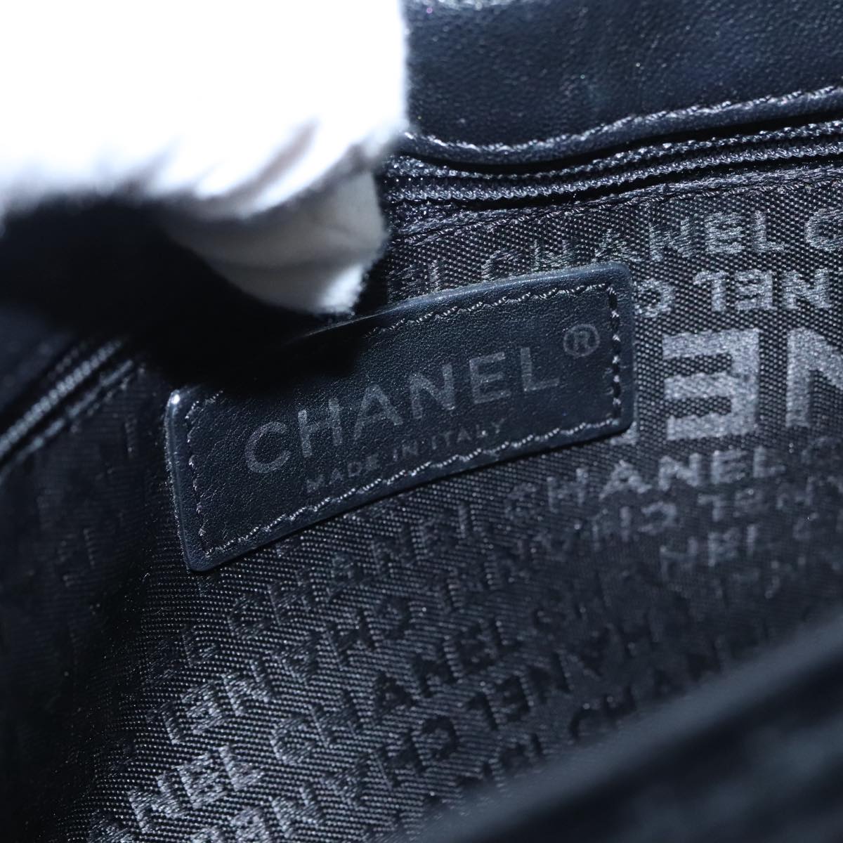 CHANEL Chain Camelia Shoulder Bag Velor Leather Black Silver CC Auth yk16500