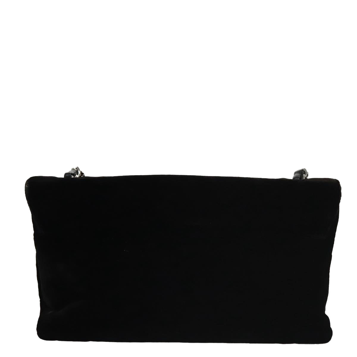CHANEL Chain Camelia Shoulder Bag Velor Leather Black Silver CC Auth yk16500