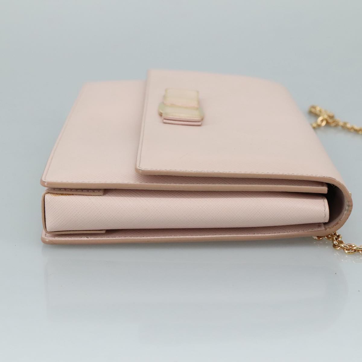 Salvatore Ferragamo Chain Shoulder Bag Leather Pink Gold Auth yk16515