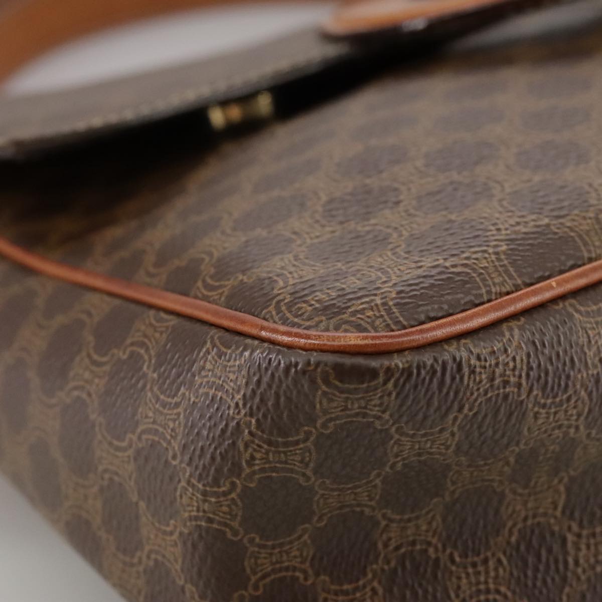 CELINE Macadam Canvas Shoulder Bag PVC Leather Brown Gold Auth yk16587