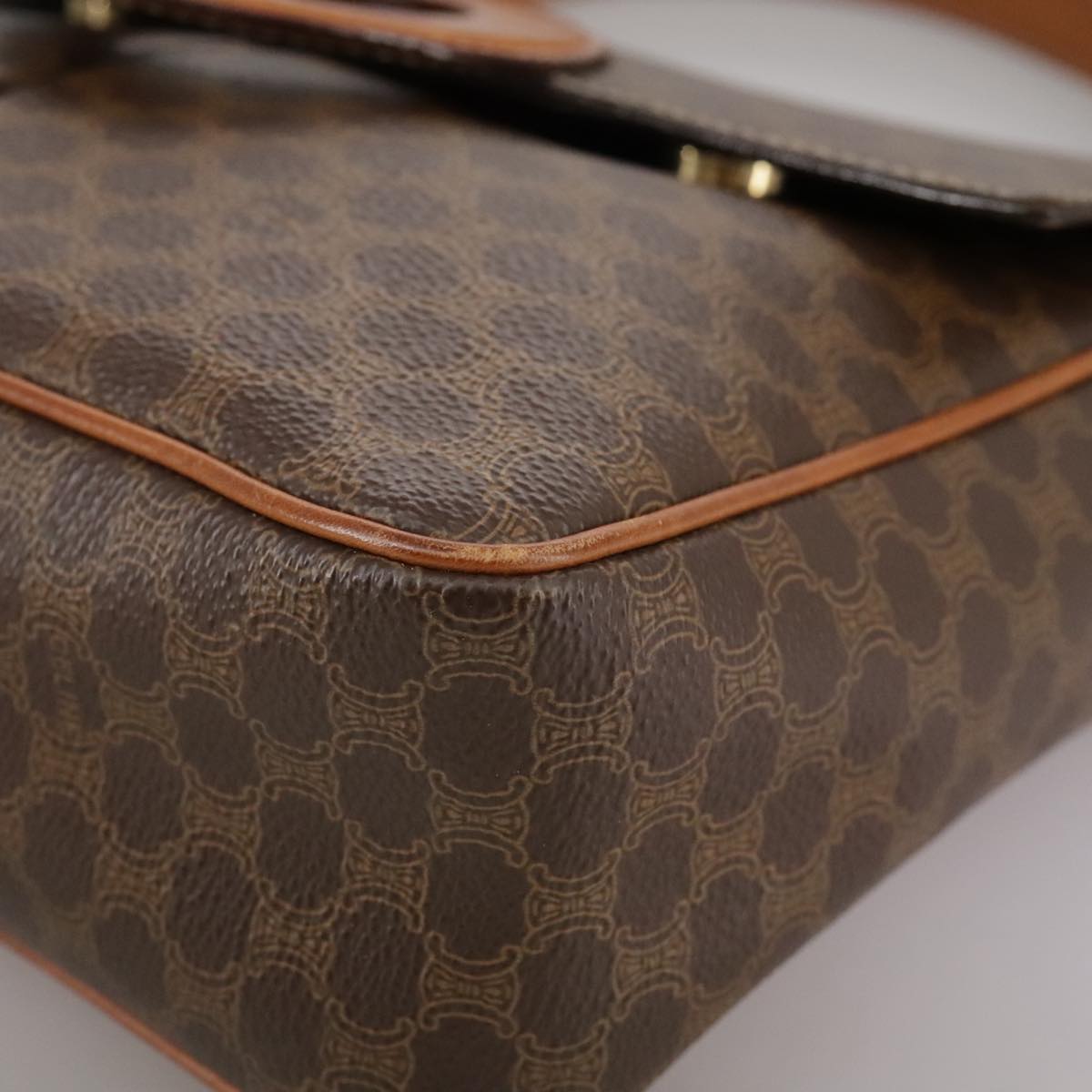 CELINE Macadam Canvas Shoulder Bag PVC Leather Brown Gold Auth yk16587