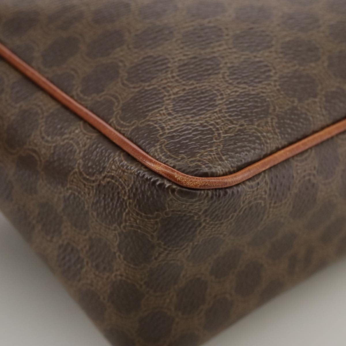 CELINE Macadam Canvas Shoulder Bag PVC Leather Brown Gold Auth yk16587