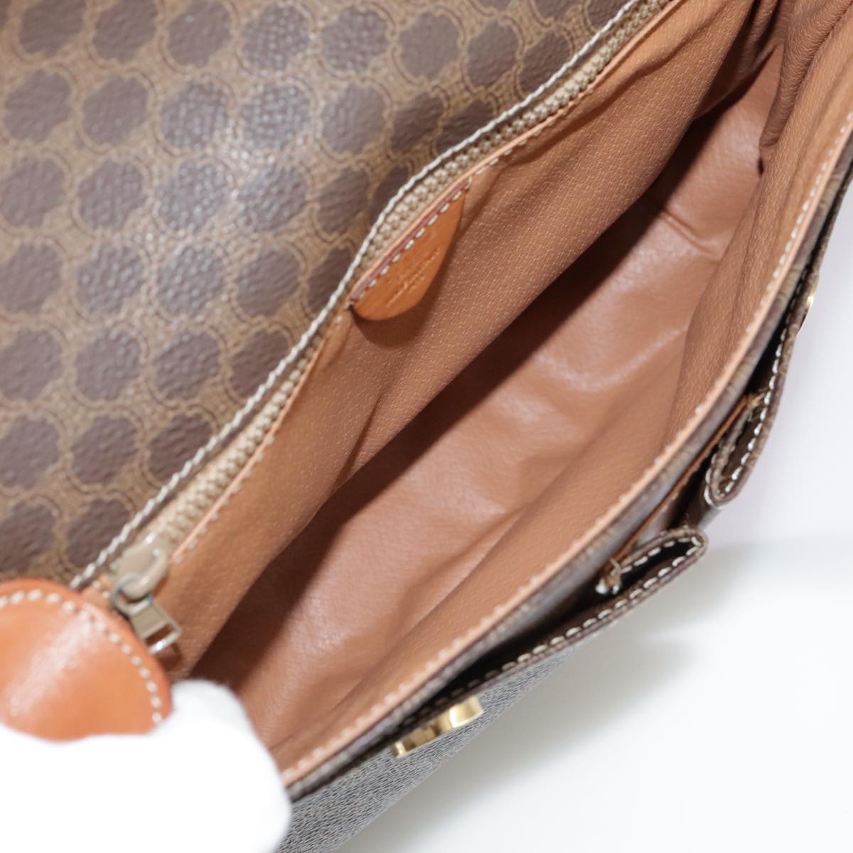 CELINE Macadam Canvas Shoulder Bag PVC Leather Brown Gold Auth yk16587