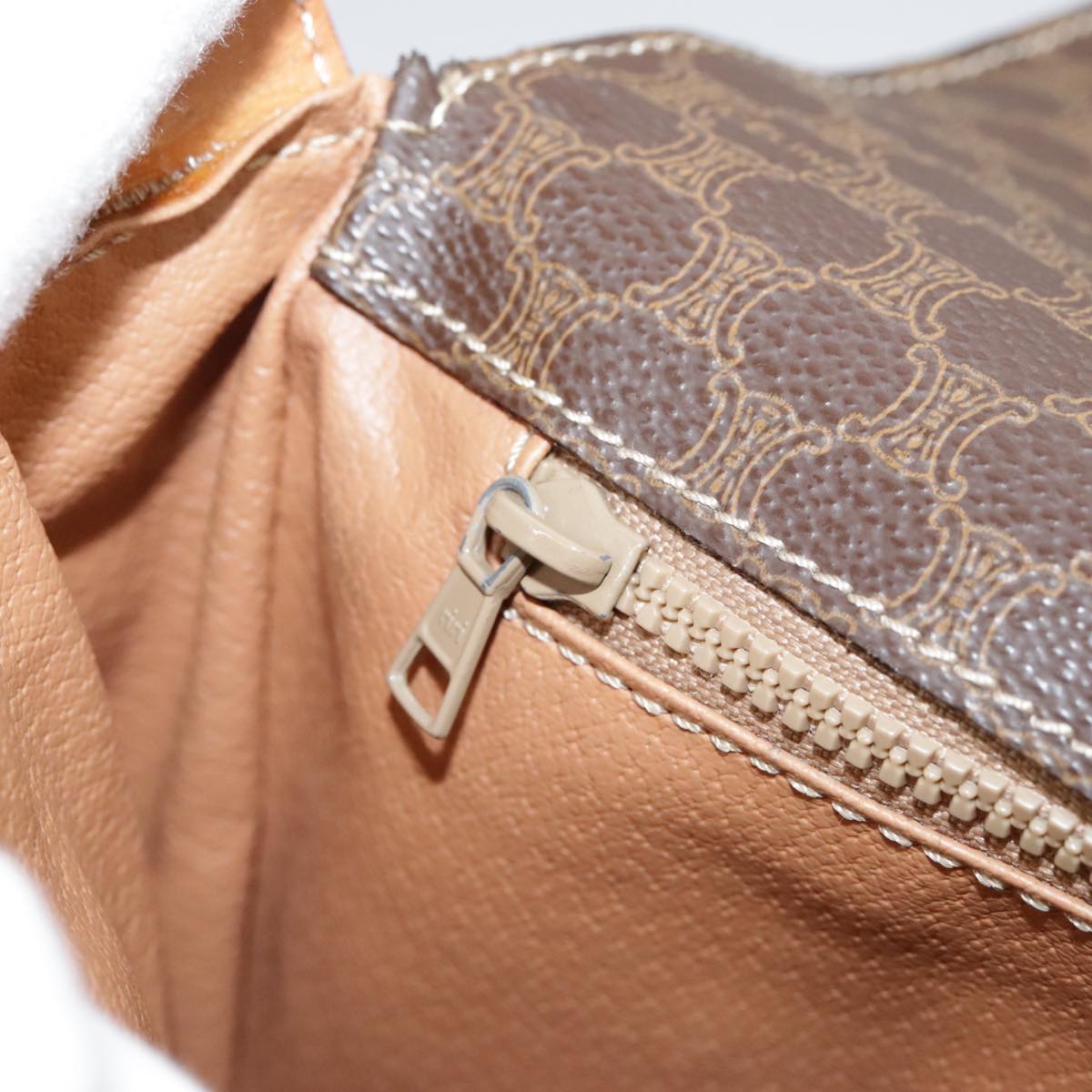 CELINE Macadam Canvas Shoulder Bag PVC Leather Brown Gold Auth yk16587