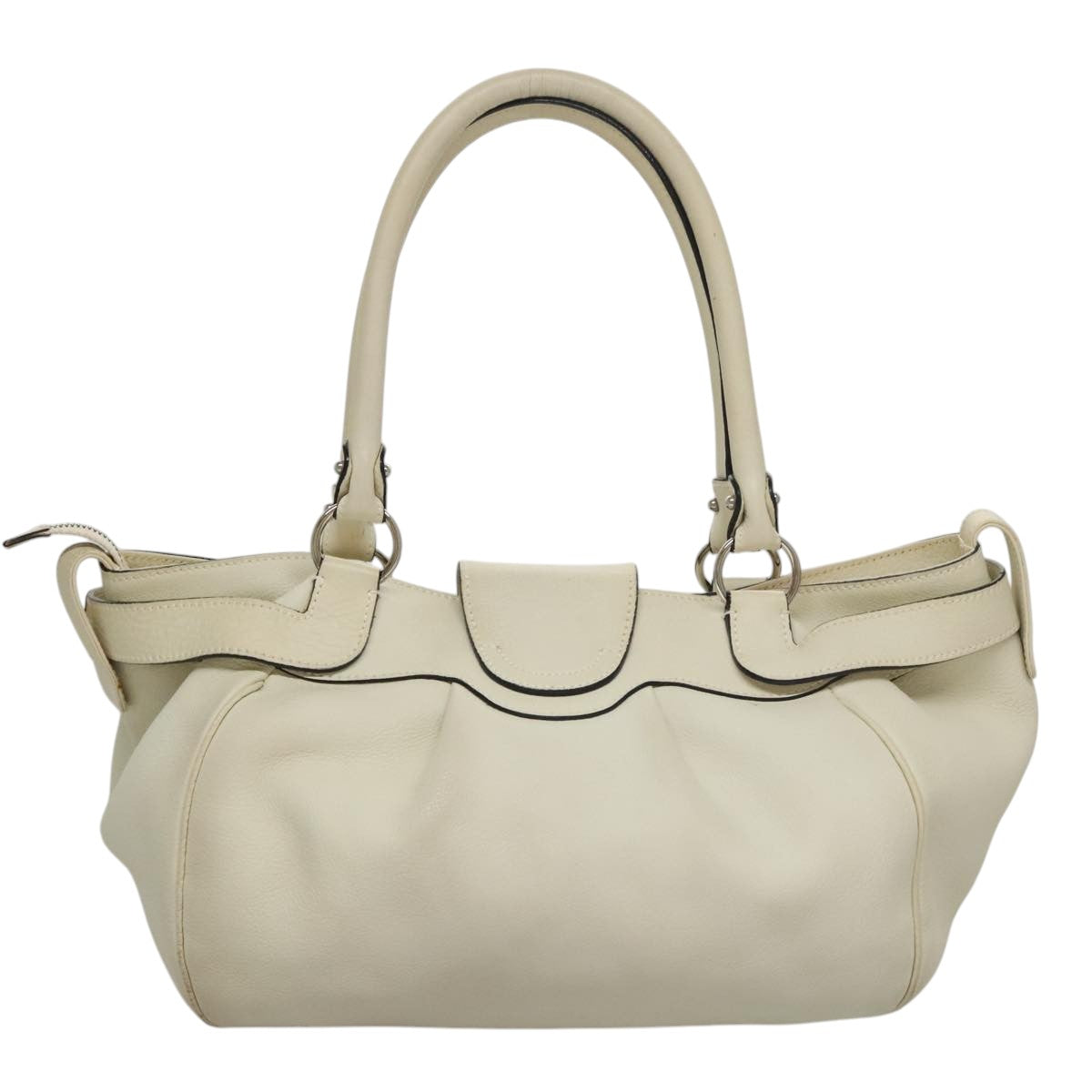 Salvatore Ferragamo Gancini Hand Bag Leather White Silver Auth yk16589