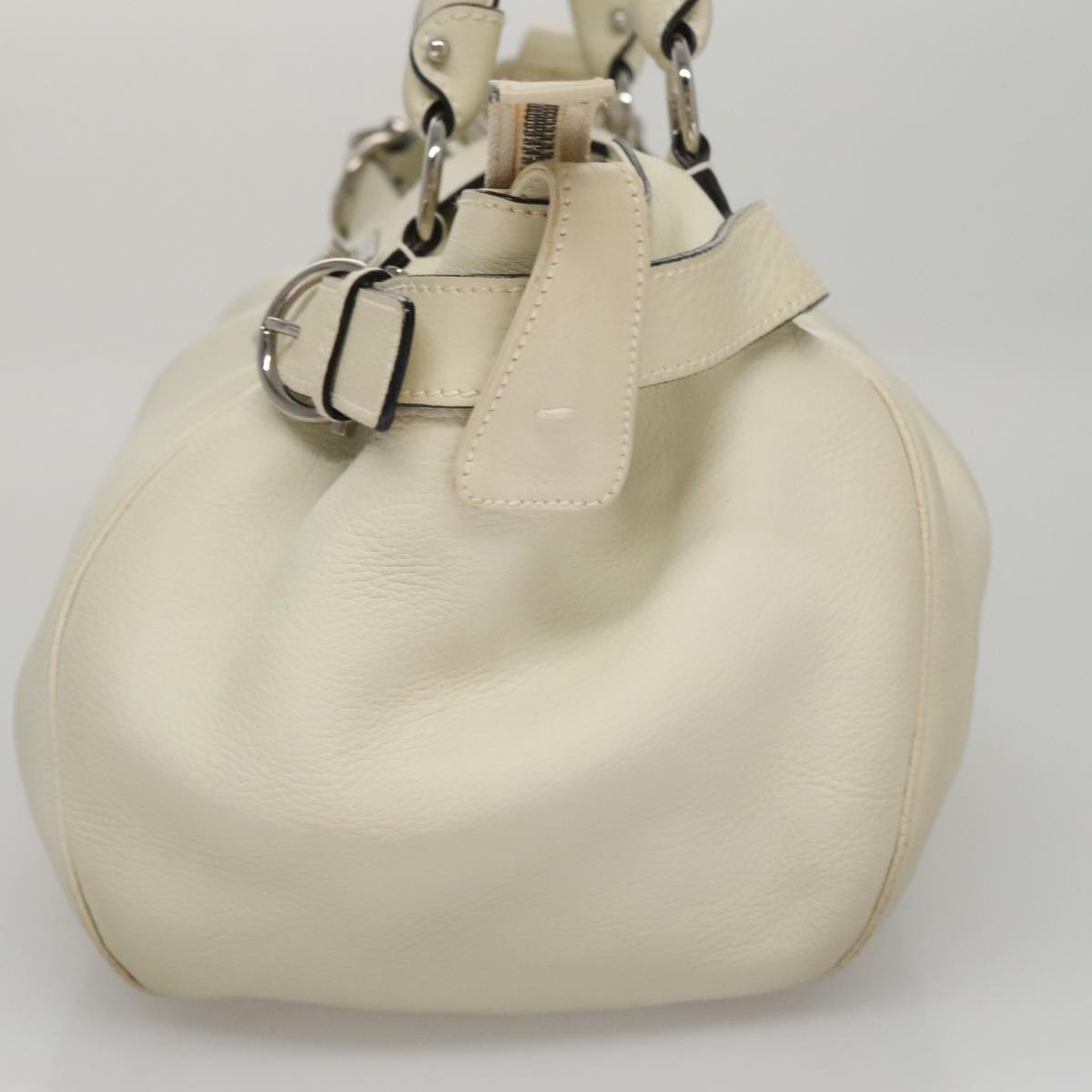 Salvatore Ferragamo Gancini Hand Bag Leather White Silver Auth yk16589