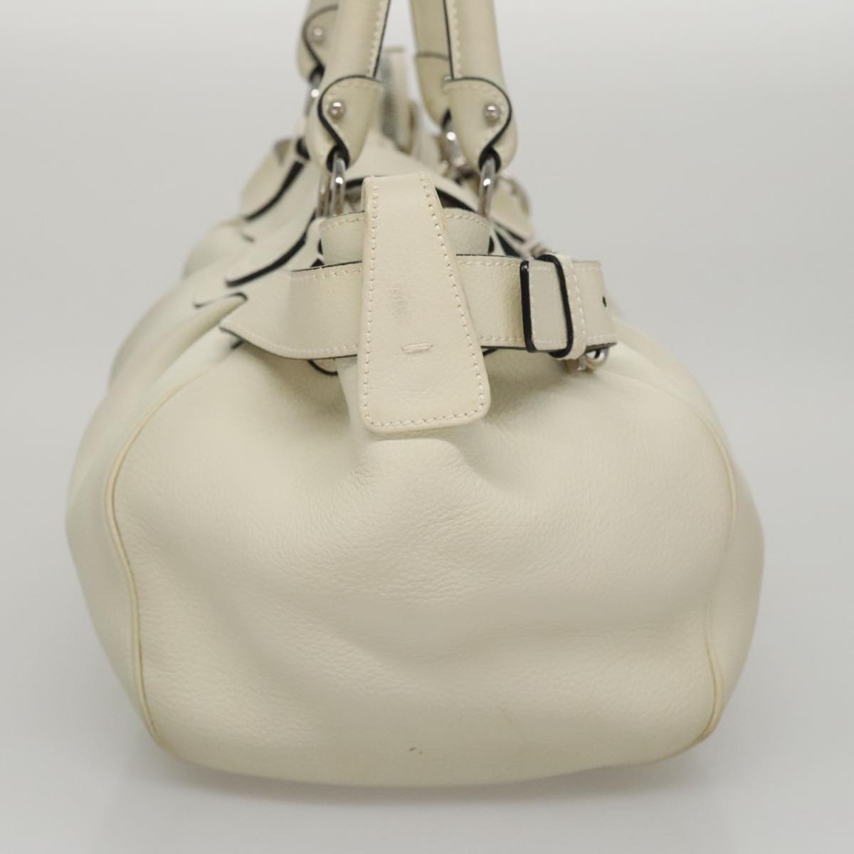 Salvatore Ferragamo Gancini Hand Bag Leather White Silver Auth yk16589