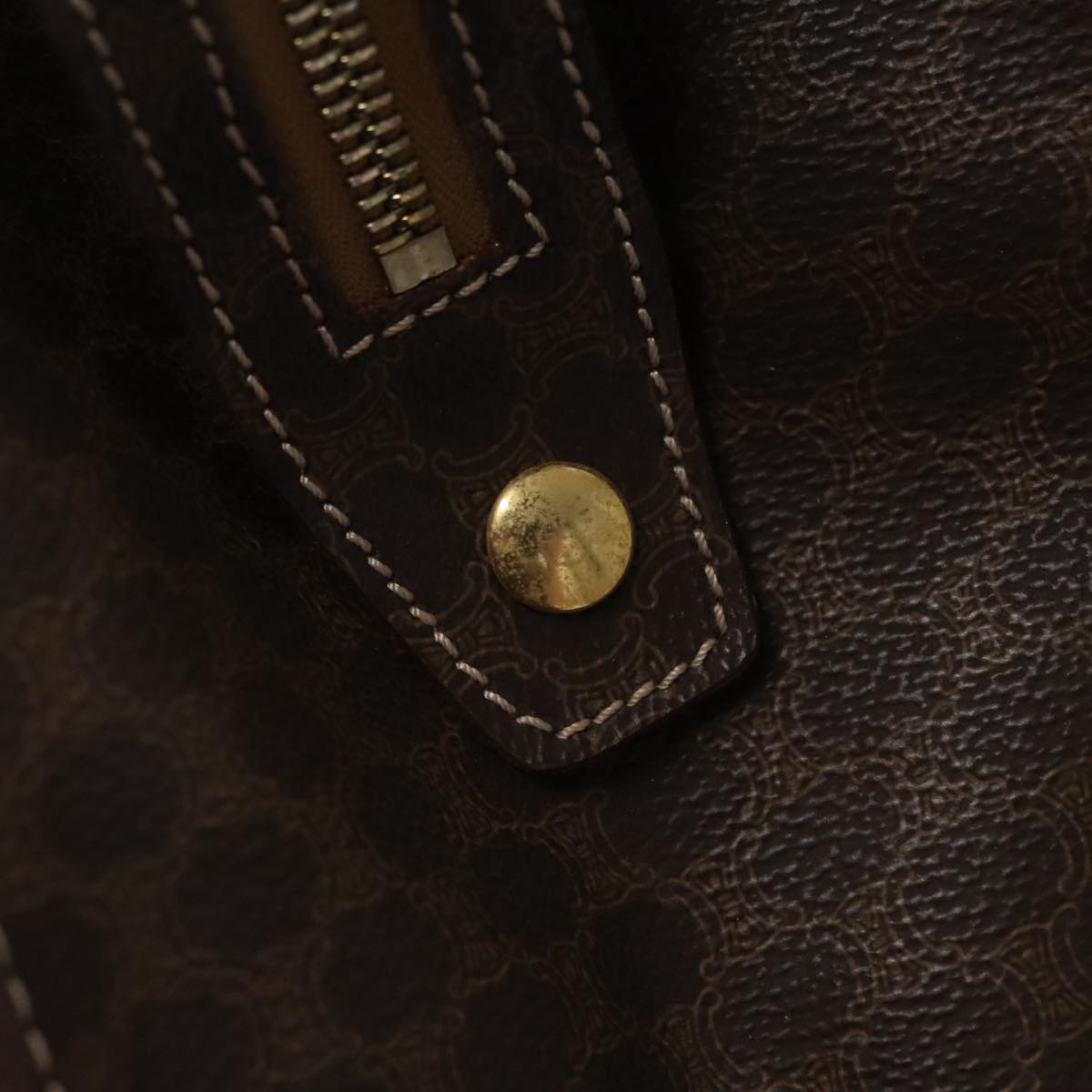 CELINE Macadam Canvas Hand Bag PVC Leather Brown Gold Auth yk16623