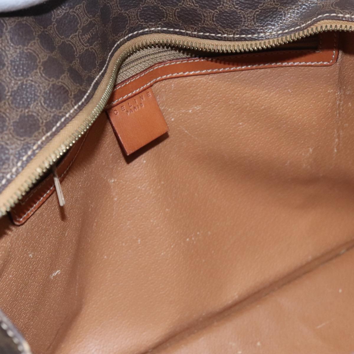 CELINE Macadam Canvas Hand Bag PVC Leather Brown Gold Auth yk16623