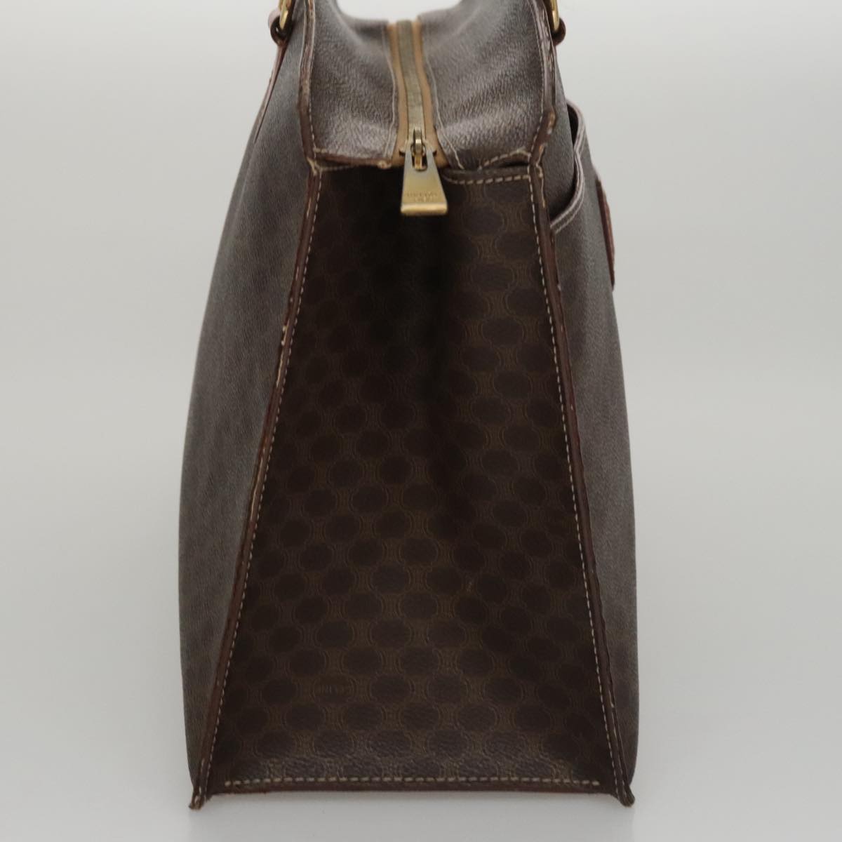 CELINE Macadam Canvas Hand Bag PVC Leather Brown Gold Auth yk16623