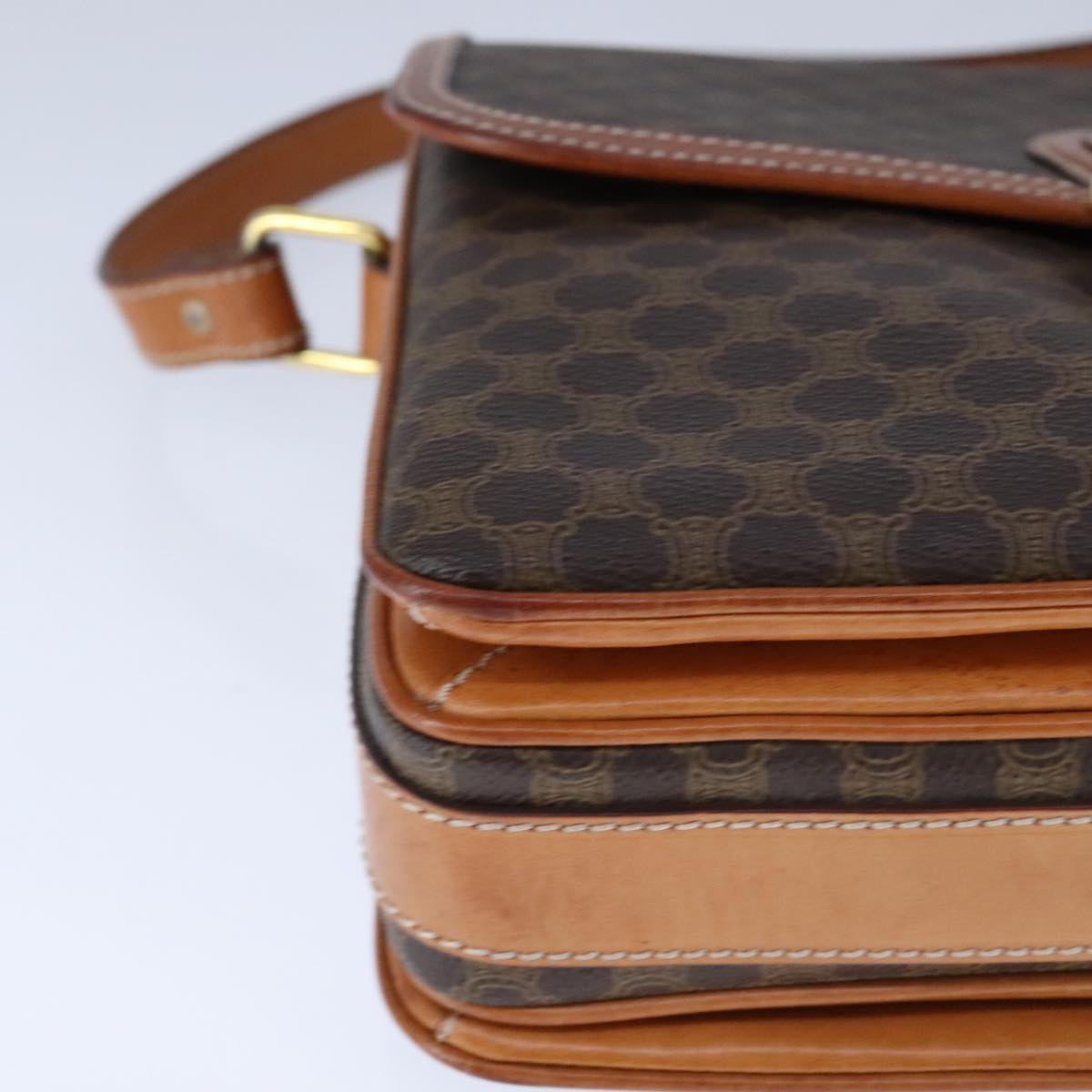 CELINE Macadam Canvas Shoulder Bag PVC Leather Brown Gold Auth yk16625