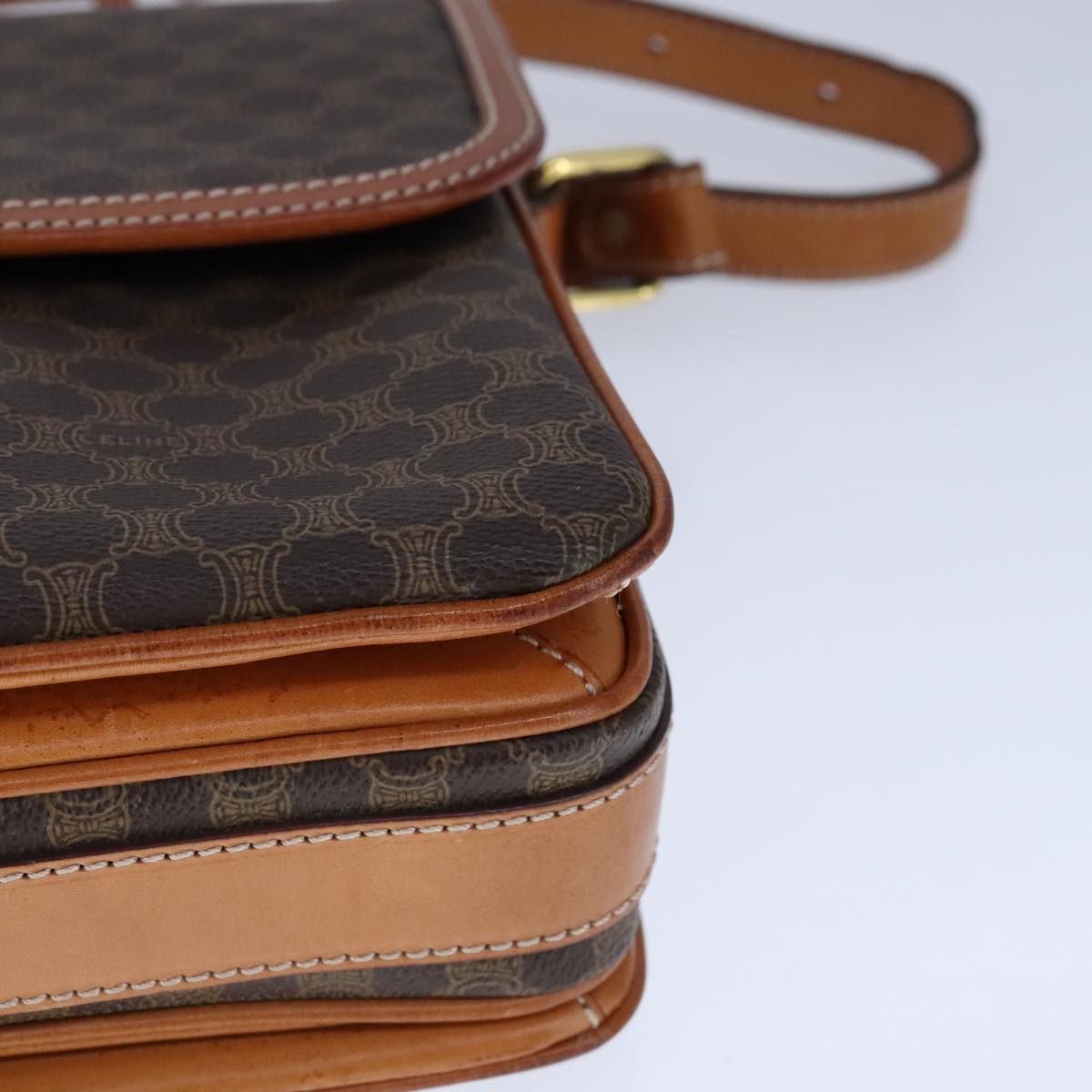 CELINE Macadam Canvas Shoulder Bag PVC Leather Brown Gold Auth yk16625