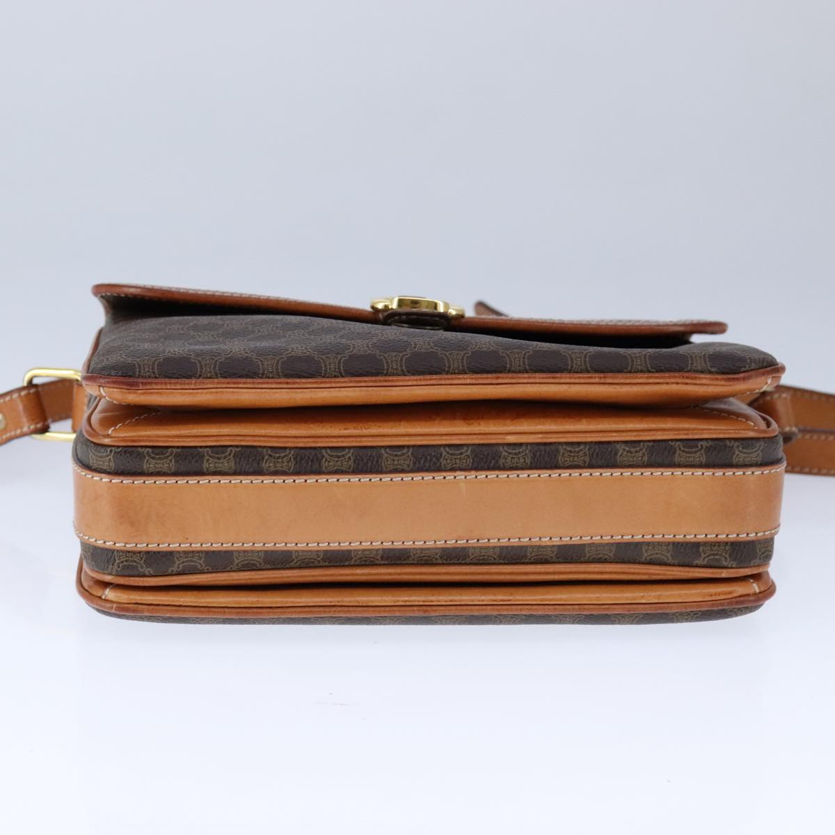 CELINE Macadam Canvas Shoulder Bag PVC Leather Brown Gold Auth yk16625