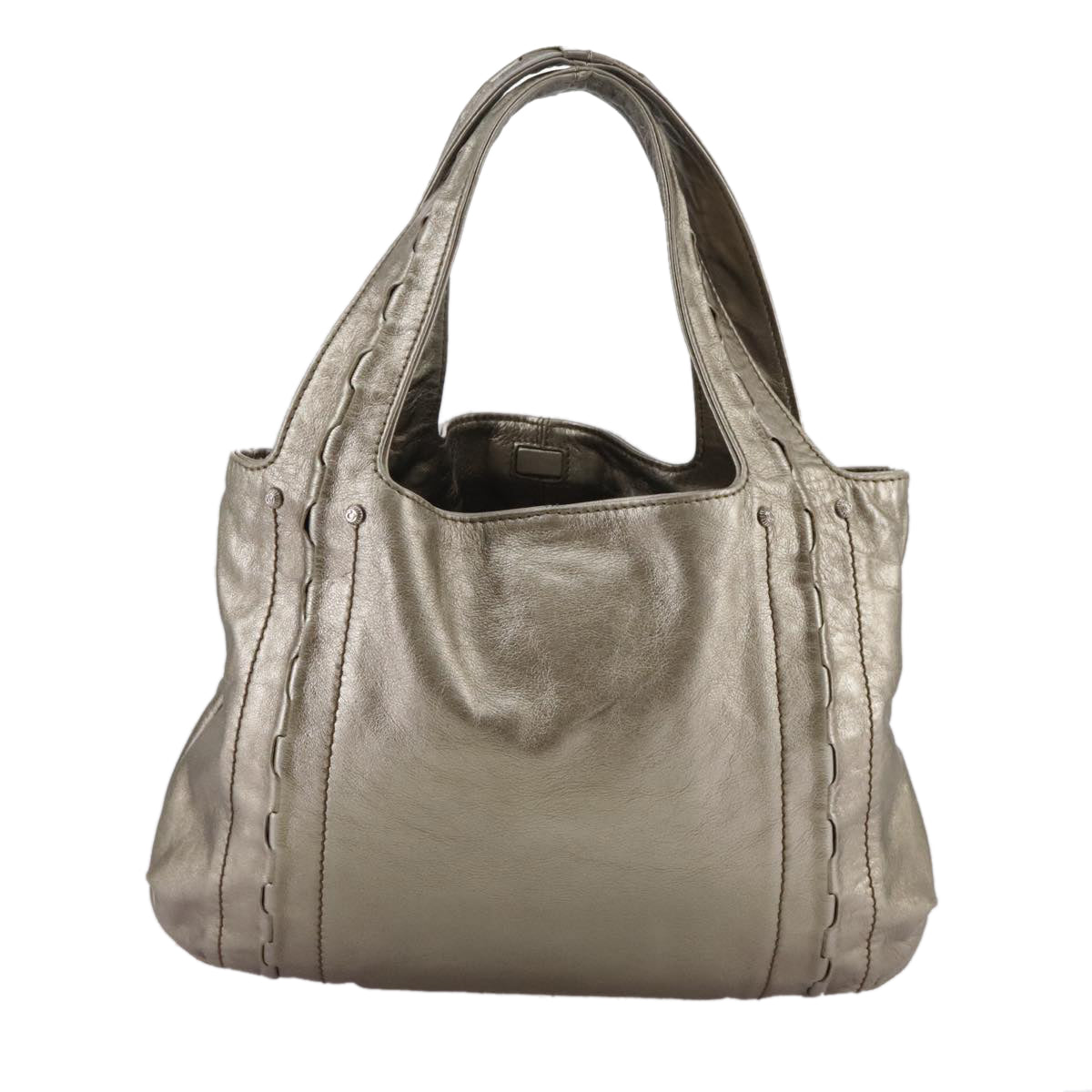 Salvatore Ferragamo Gancini Hand Bag Leather Gold Tone Auth yk16674