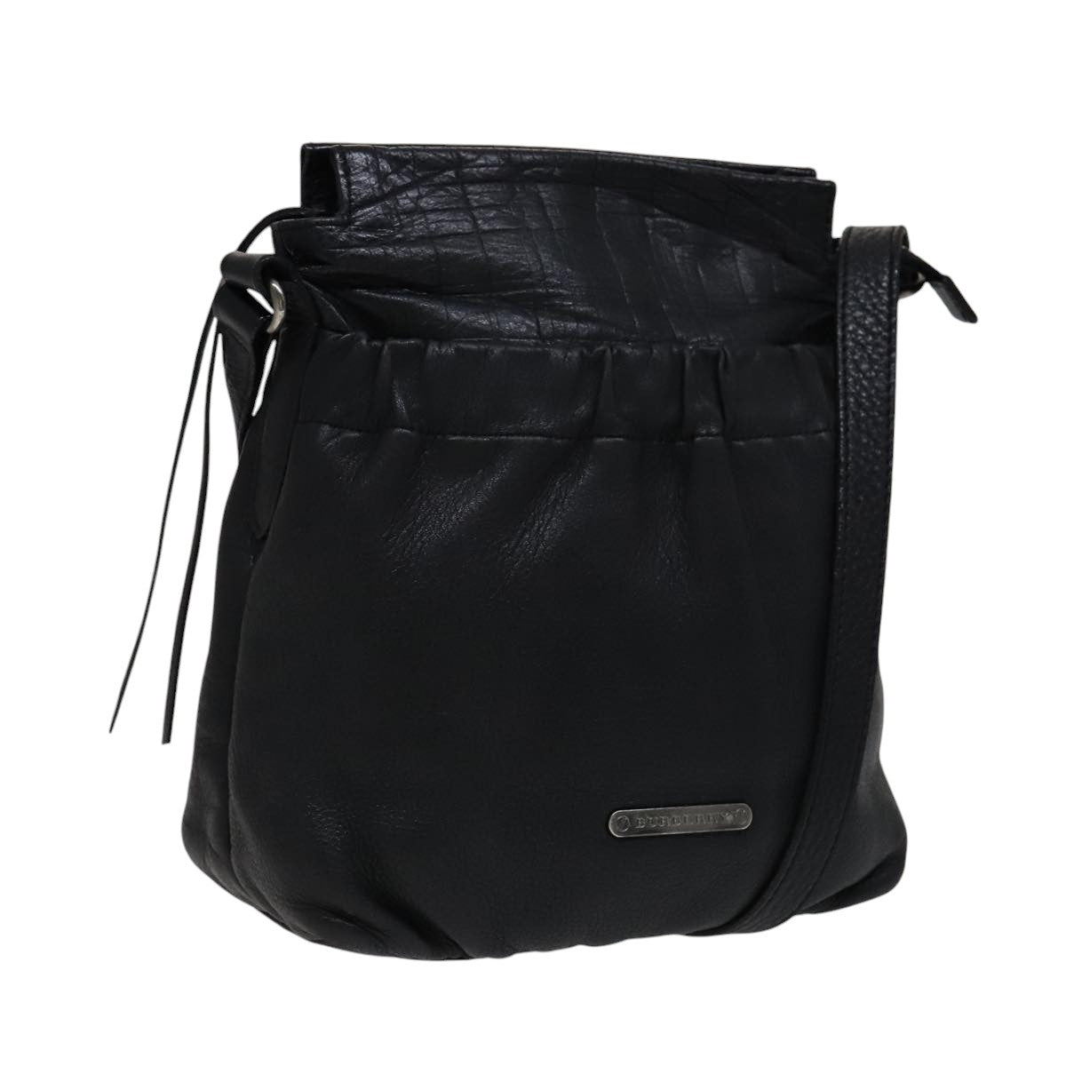 BURBERRY Shoulder Bag Leather Black Auth yk16686