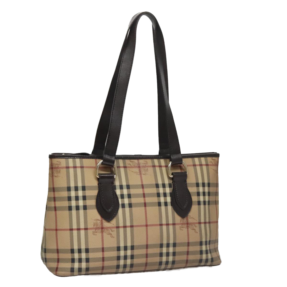 BURBERRY Nova Check Tote Bag PVC Leather Beige Auth yk16711