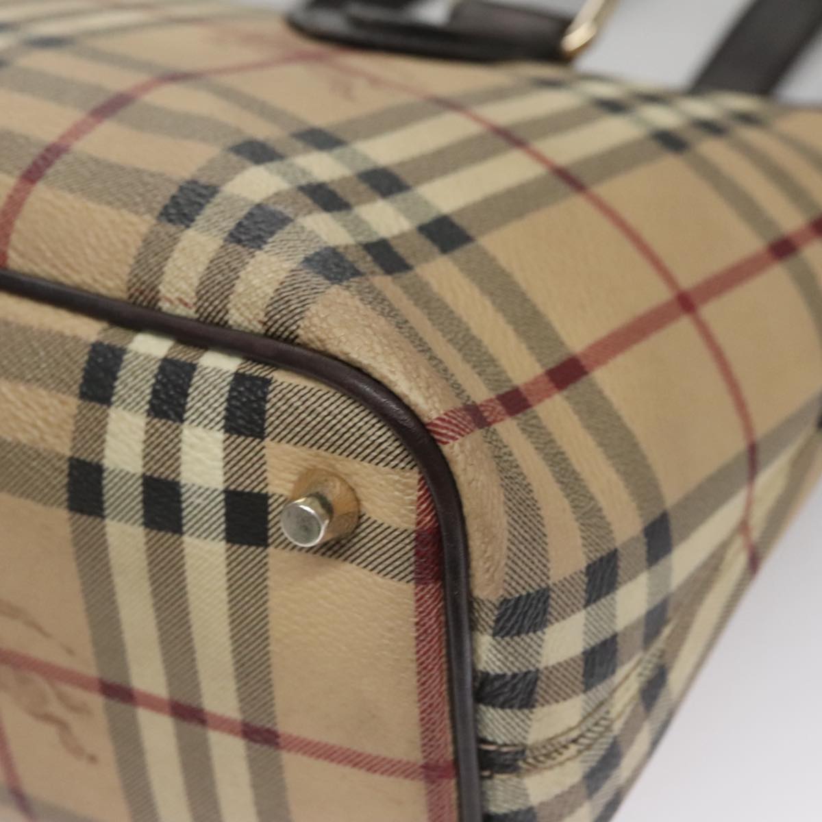 BURBERRY Nova Check Tote Bag PVC Leather Beige Auth yk16711