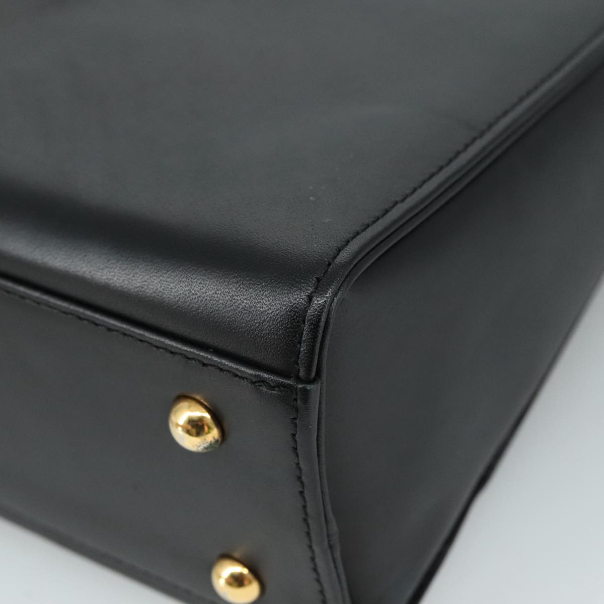 GIVENCHY Hand Bag Leather Black Gold Auth yk16736