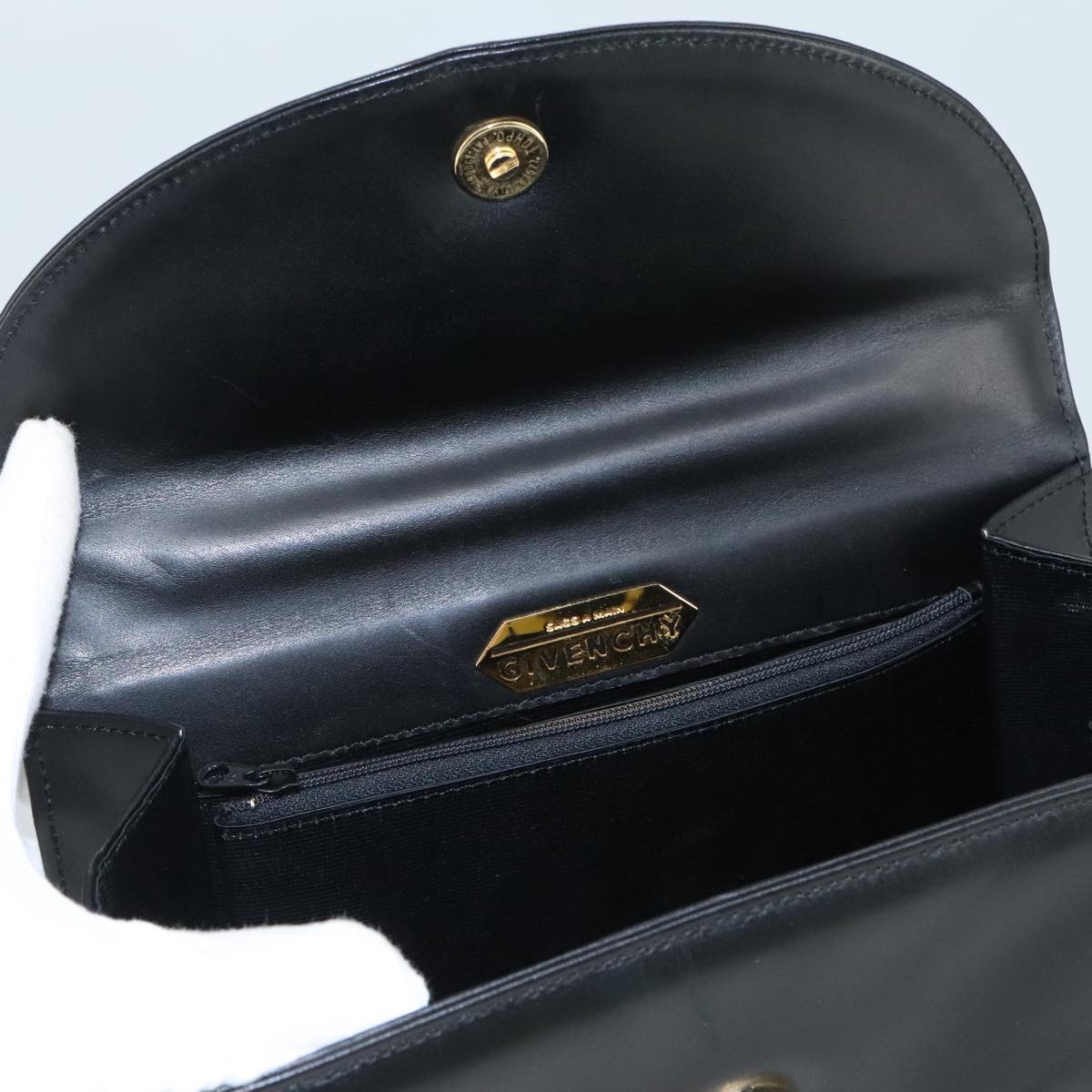 GIVENCHY Hand Bag Leather Black Gold Auth yk16736