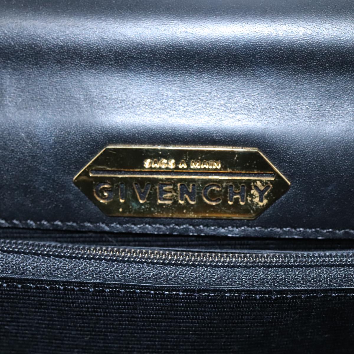 GIVENCHY Hand Bag Leather Black Gold Auth yk16736