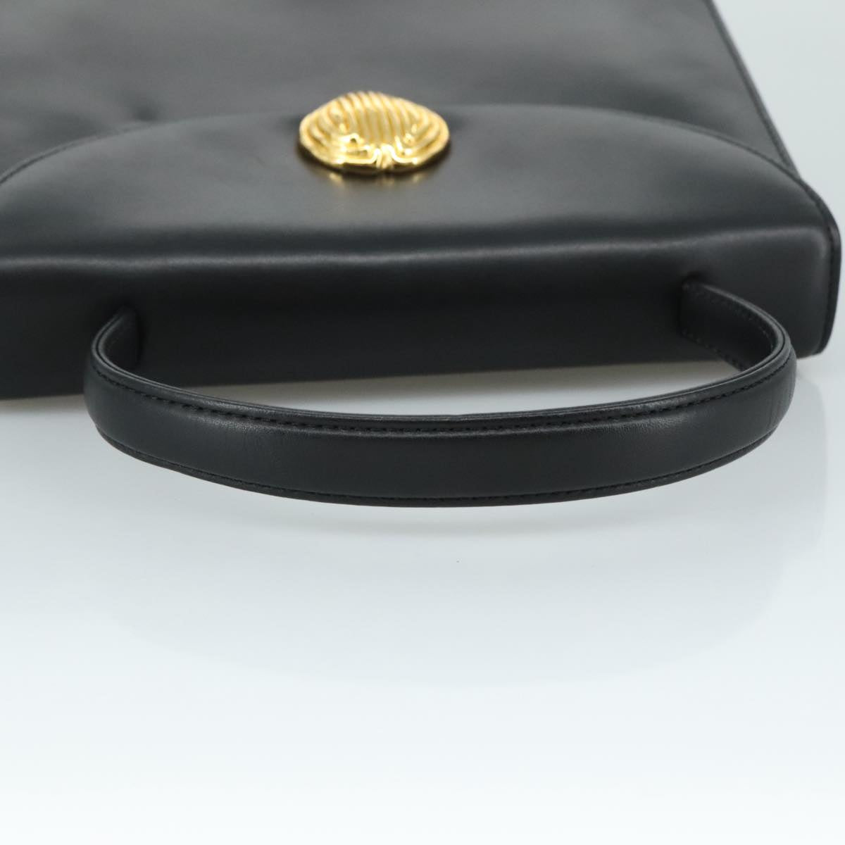 GIVENCHY Hand Bag Leather Black Gold Auth yk16736