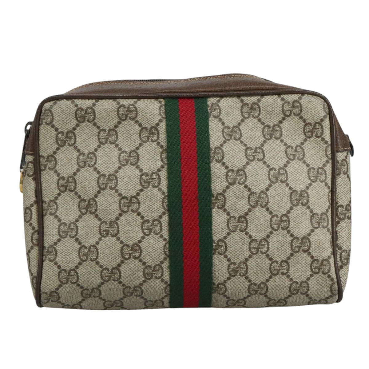 GUCCI GG Supreme Web Sherry Line Clutch Bag PVC Beige 40 014 3553 Auth yk16813