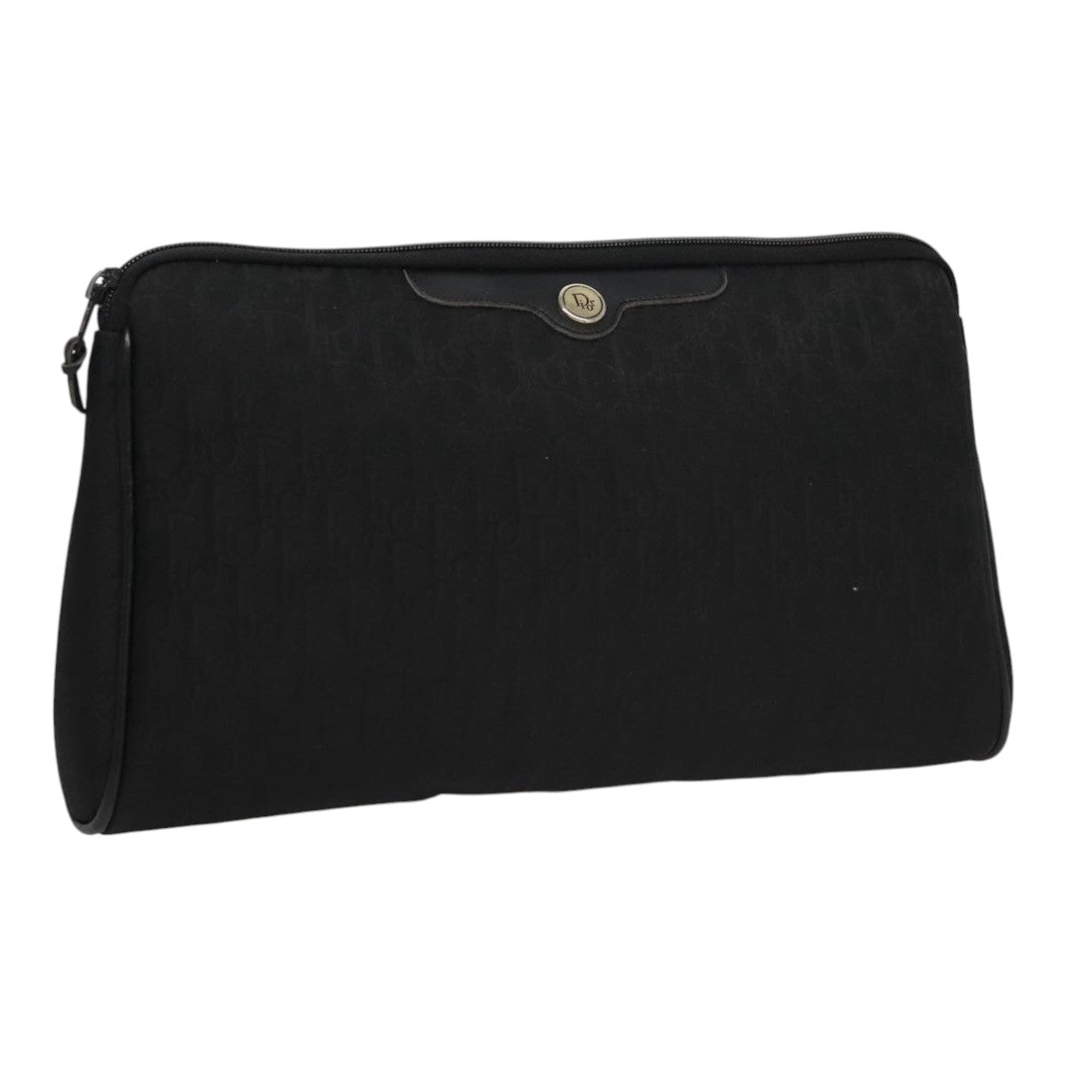 Christian Dior Trotter Canvas Clutch Bag Gold Black Auth yk16815