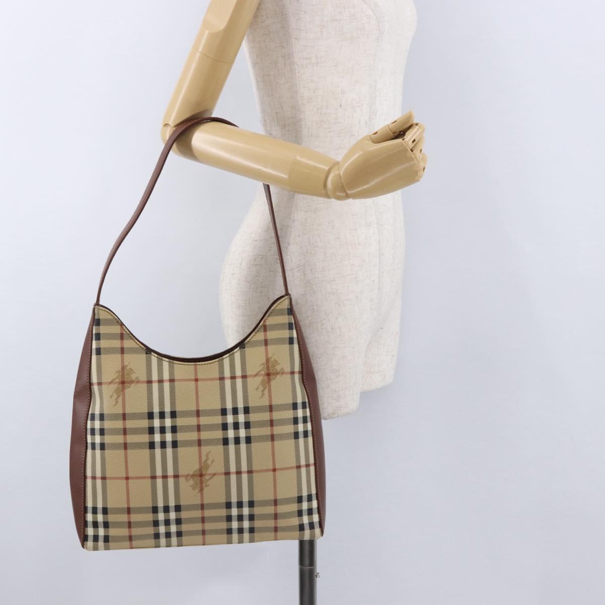 BURBERRY Nova Check Shoulder Bag PVC Leather Beige Auth yk16862
