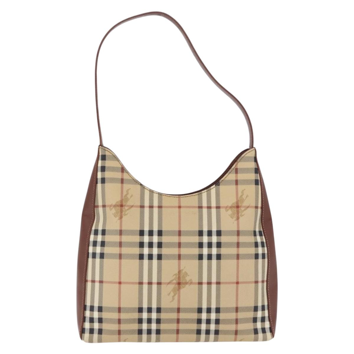 BURBERRY Nova Check Shoulder Bag PVC Leather Beige Auth yk16862