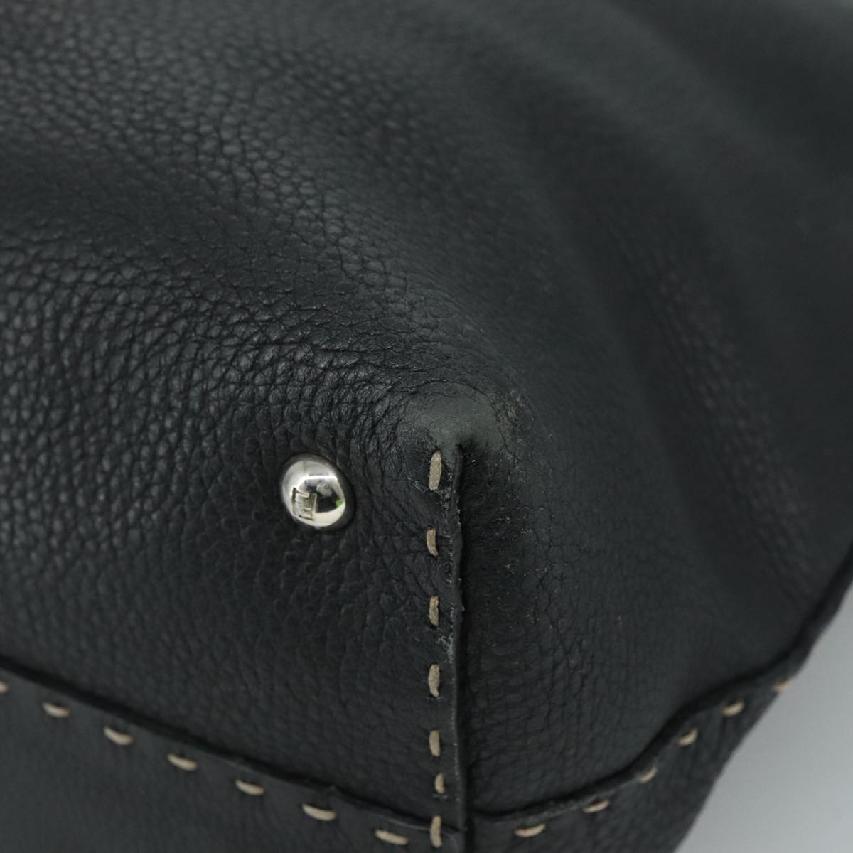 FENDI Celeria Hand Bag Leather Black Silver Auth yk16876